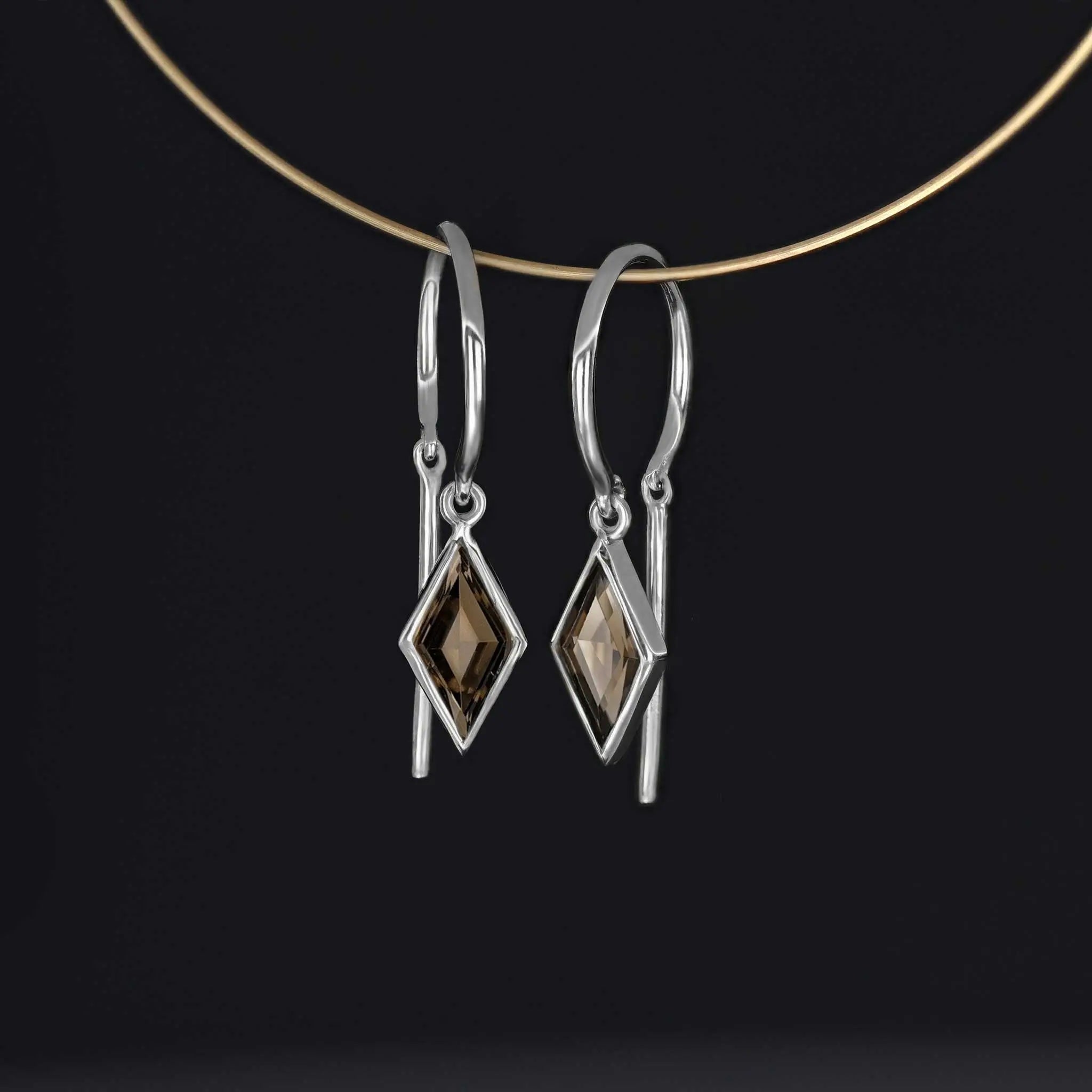 BEATTI Threaders Silver / Smoky Quartz BTE061 • Smoky Quartz Rhombus Gemstone Threader Hoop Earrings BTE061 BTE061 • Smoky Quartz Rhombus Gemstone Threader Hoop Earrings
