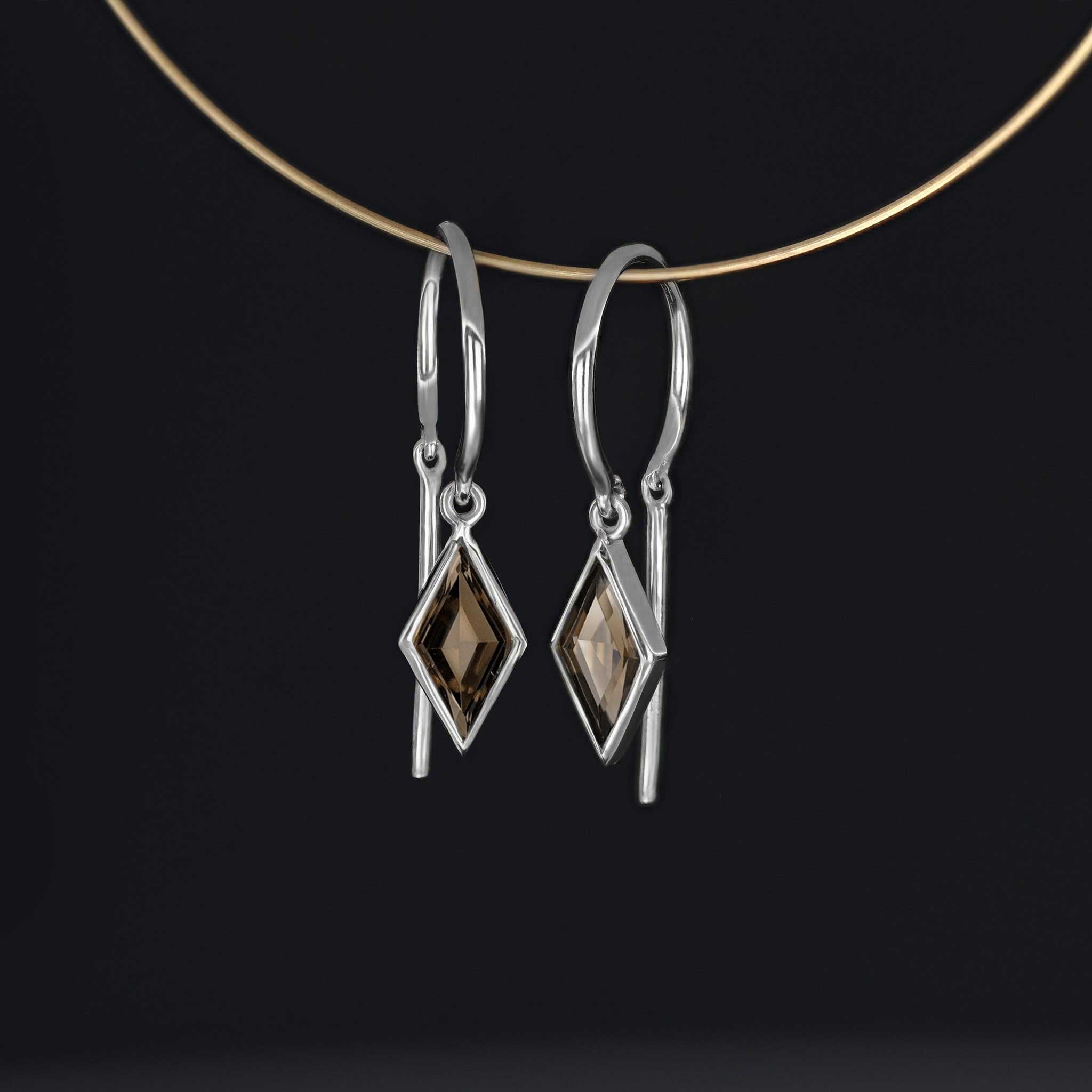 BEATTI Threaders Silver / Smoky Quartz BTE061 • Smoky Quartz Rhombus Gemstone Threader Hoop Earrings BTE061 BTE061 • Smoky Quartz Rhombus Gemstone Threader Hoop Earrings