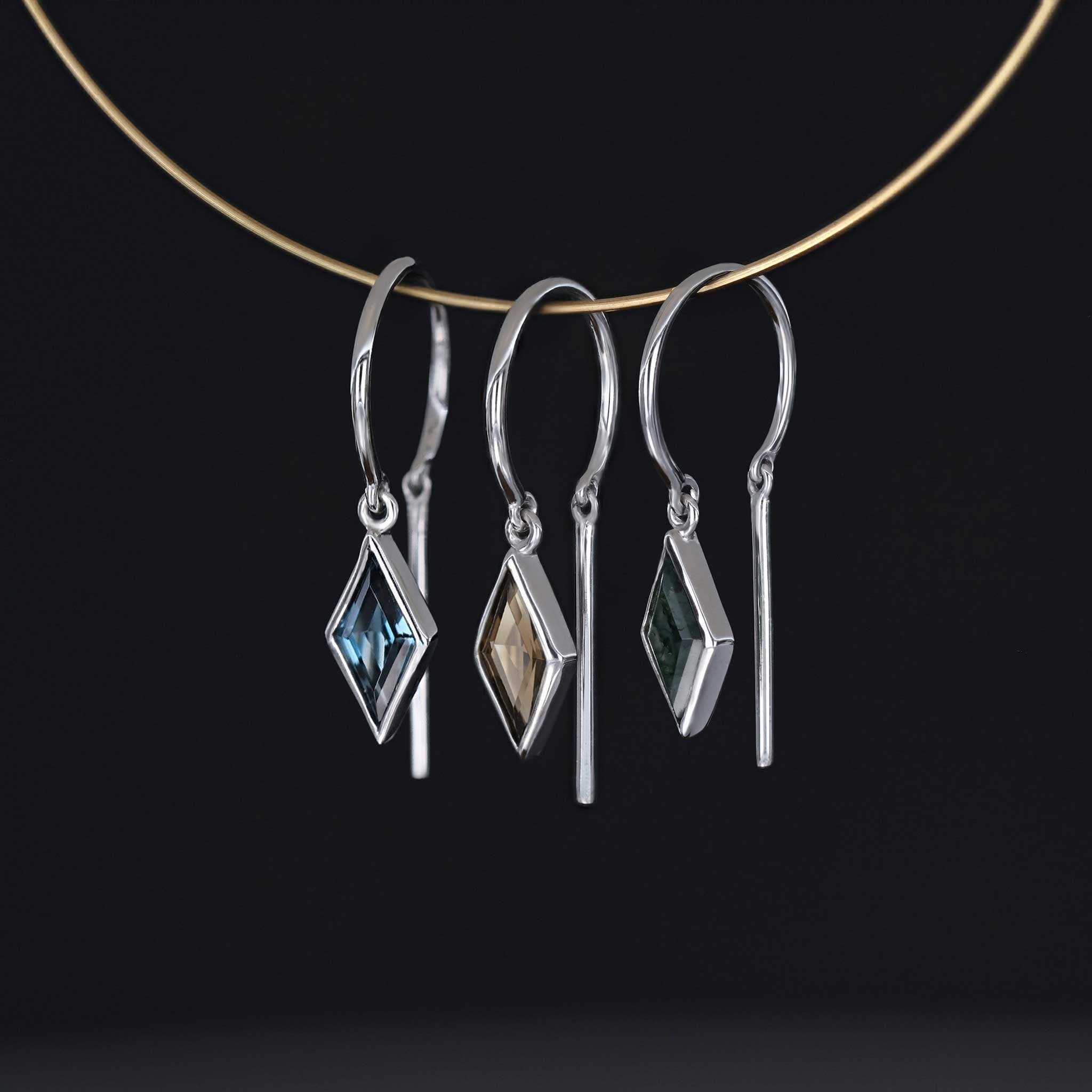 BEATTI Threaders Silver / Smoky Quartz BTE061 • Smoky Quartz Rhombus Gemstone Threader Hoop Earrings BTE061 BTE061 • Smoky Quartz Rhombus Gemstone Threader Hoop Earrings