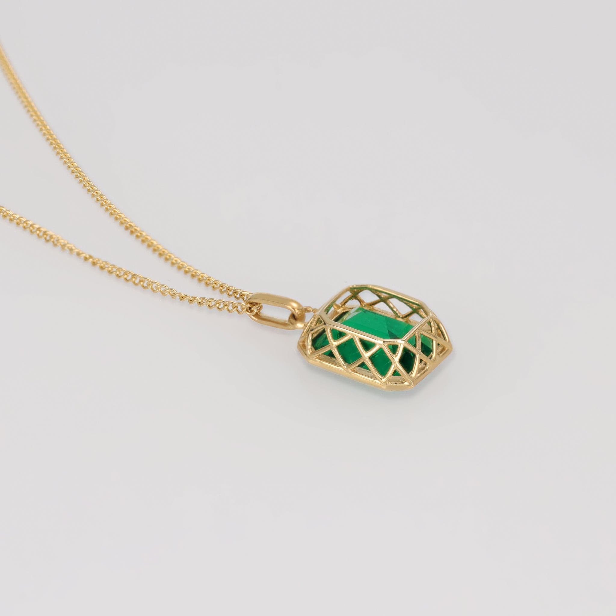 BEATTI Necklace Gold / Emerald Sample Sale • Emerald Cut Green simulated Gemstone Necklace YG SS25 SS25 NE 002 YG Sample Sale • Emerald Cut Green simulated Gemstone Necklace YG SS25