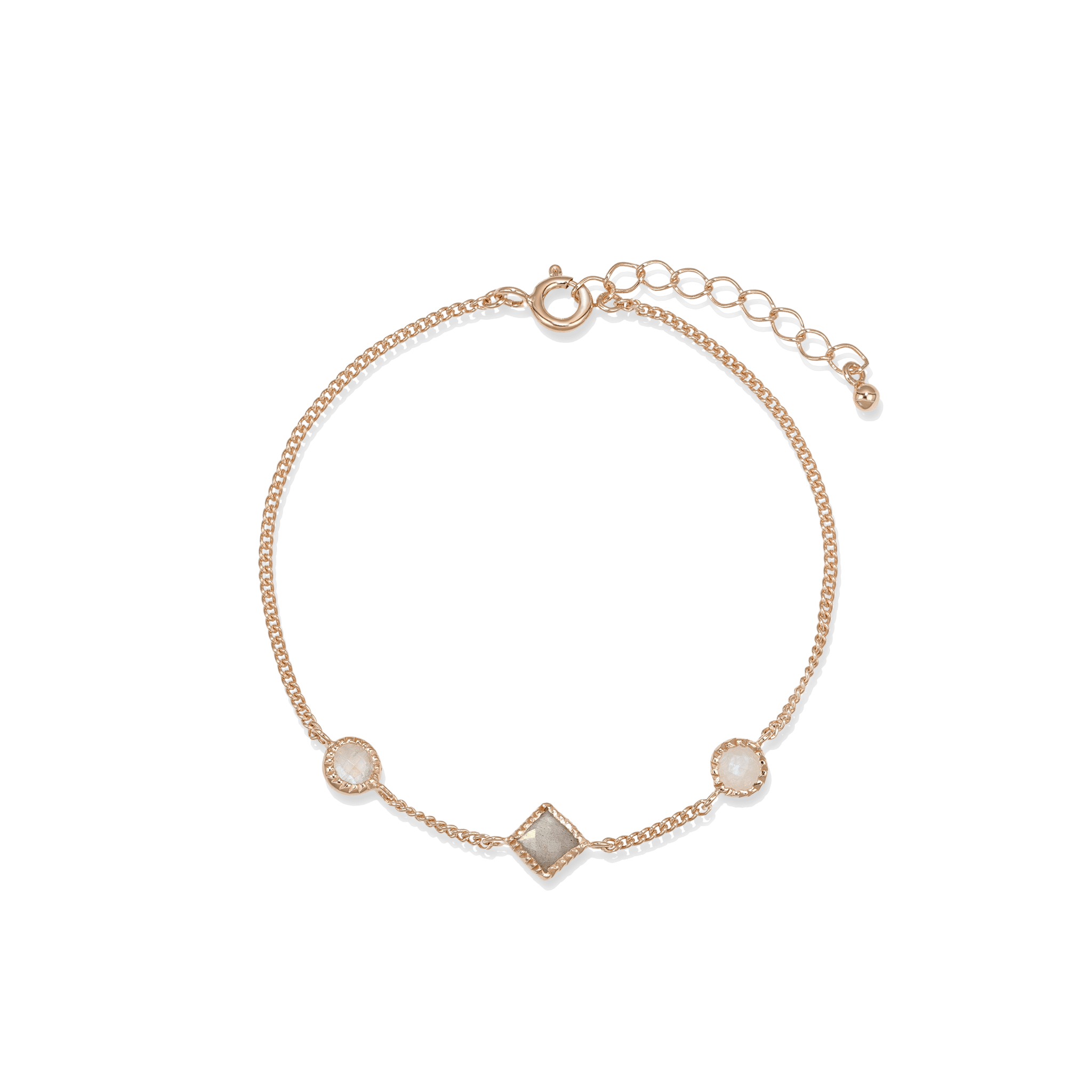 BEATTI Bracelet Rose Gold / Rainbow Moonstone + Labradorite Sample Sale • Round & Square Gemstone Bracelet YG SV RG MR-L SS25 SS25 BR 013 SV RG Sample Sale • Round & Square Gemstone Bracelet YG SV RG MR-L SS25