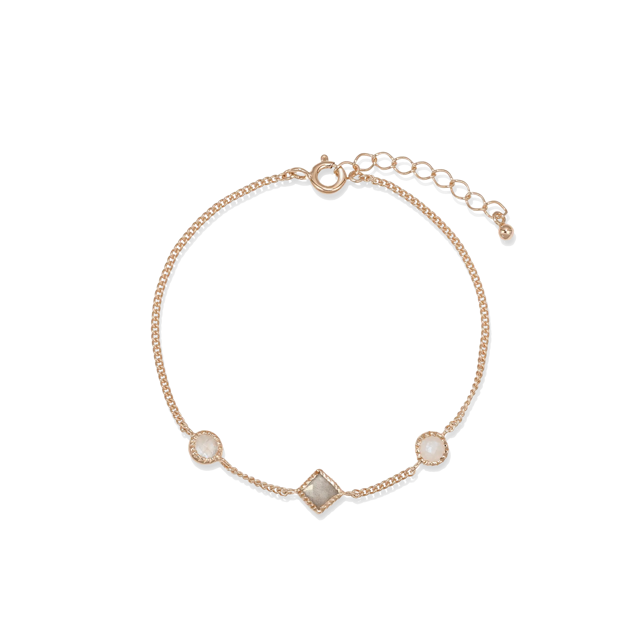 BEATTI Bracelet Rose Gold / Rainbow Moonstone + Labradorite Sample Sale • Round & Square Gemstone Bracelet YG SV RG MR-L SS25 SS25 BR 013 SV RG Sample Sale • Round & Square Gemstone Bracelet YG SV RG MR-L SS25