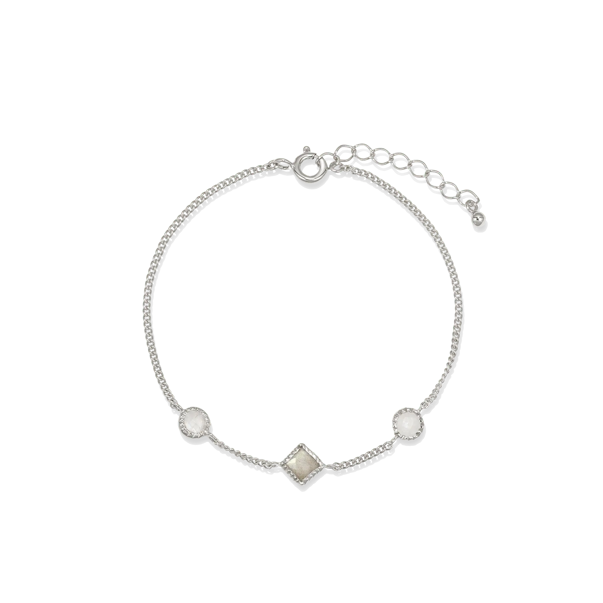 BEATTI Bracelet Silver / Rainbow Moonstone + Labradorite Sample Sale • Round & Square Gemstone Bracelet YG SV RG MR-L SS25 SS25 BR 013 SV S Sample Sale • Round & Square Gemstone Bracelet YG SV RG MR-L SS25