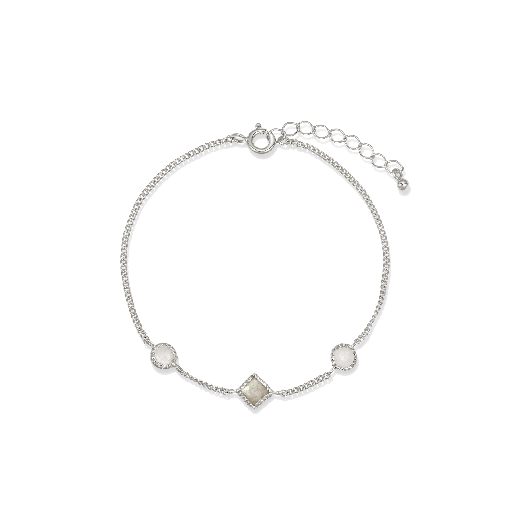 BEATTI Bracelet Silver / Rainbow Moonstone + Labradorite Sample Sale • Round & Square Gemstone Bracelet YG SV RG MR-L SS25 SS25 BR 013 SV S Sample Sale • Round & Square Gemstone Bracelet YG SV RG MR-L SS25