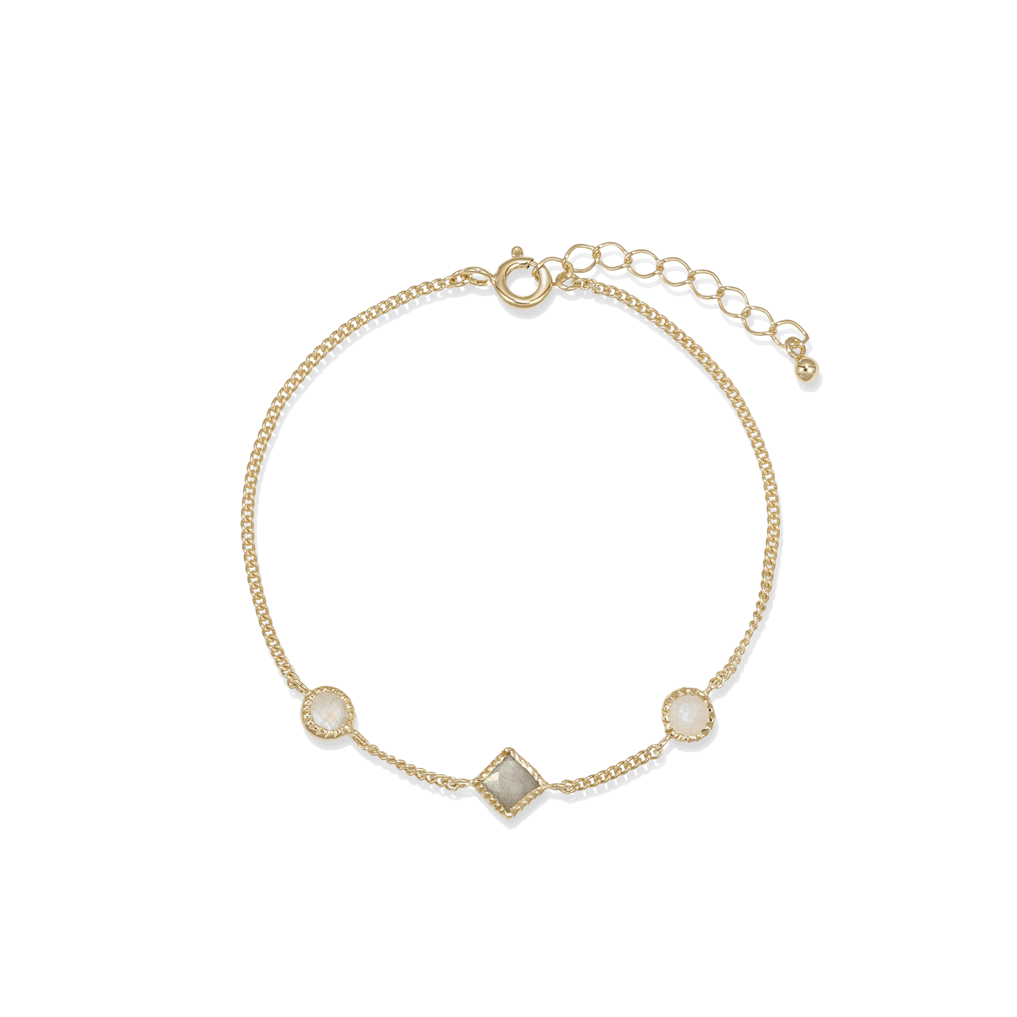 BEATTI Bracelet Gold / Rainbow Moonstone + Labradorite Sample Sale • Round & Square Gemstone Bracelet YG SV RG MR-L SS25 SS25 BR 013 SV YG Sample Sale • Round & Square Gemstone Bracelet YG SV RG MR-L SS25