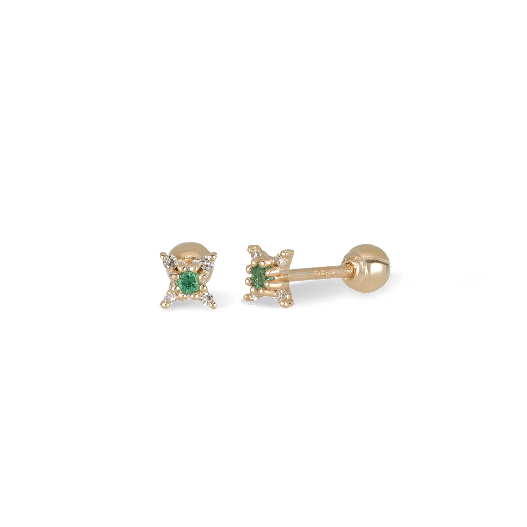 BEATTI Barbell Gold / Emerald Sample Sale • Tiny Emerald and Diamond Star Barbell Earrings YG SS25 SS25 PI 002 YG Sample Sale • Tiny Emerald and Diamond Star Barbell Earrings YG SS25