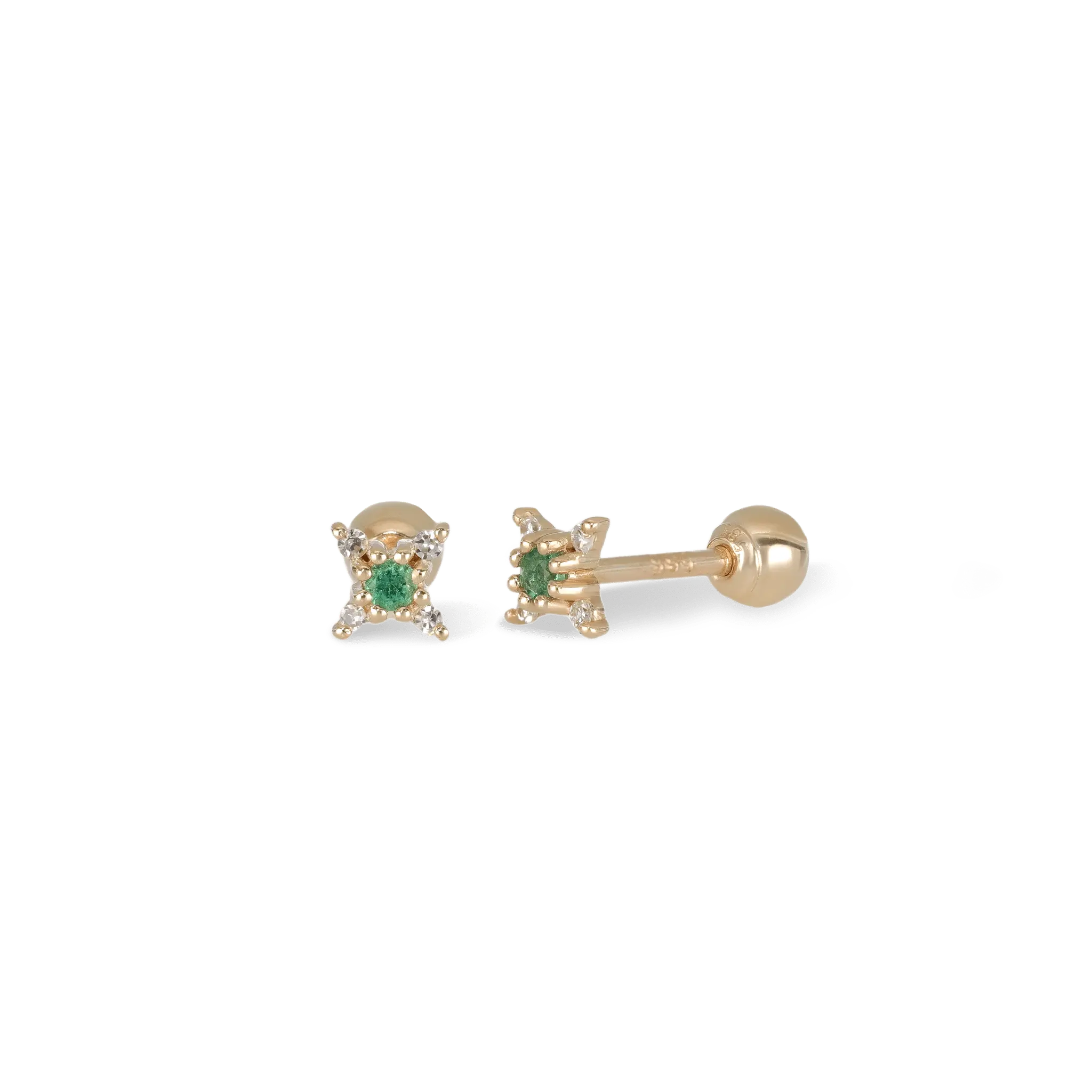 BEATTI Barbell Gold / Emerald Sample Sale • Tiny Emerald and Diamond Star Barbell Earrings YG SS25 SS25 PI 002 YG Sample Sale • Tiny Emerald and Diamond Star Barbell Earrings YG SS25