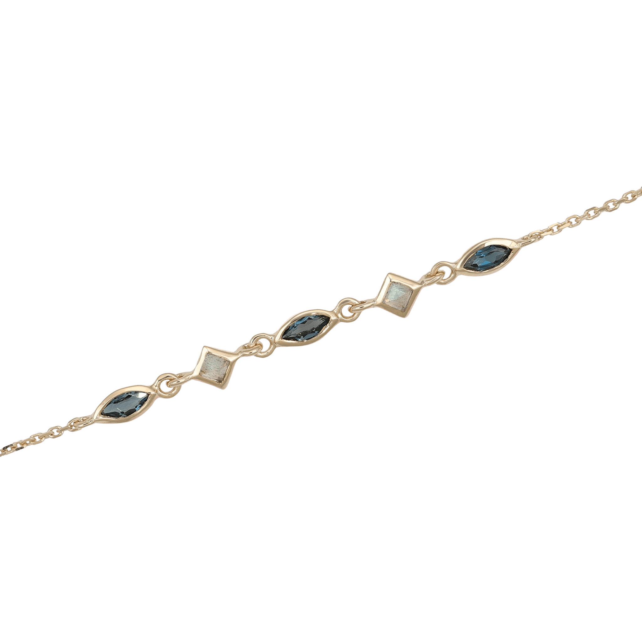 BEATTI Bracelet Gold / London Blue Topaz + Labradorite Sample Sale • Marquise & Square Gemstone Bracelet YG TBL-L SS25 SS25 BR 011 SV YG Sample Sale • Marquise & Square Gemstone Bracelet YG TBL-L SS25