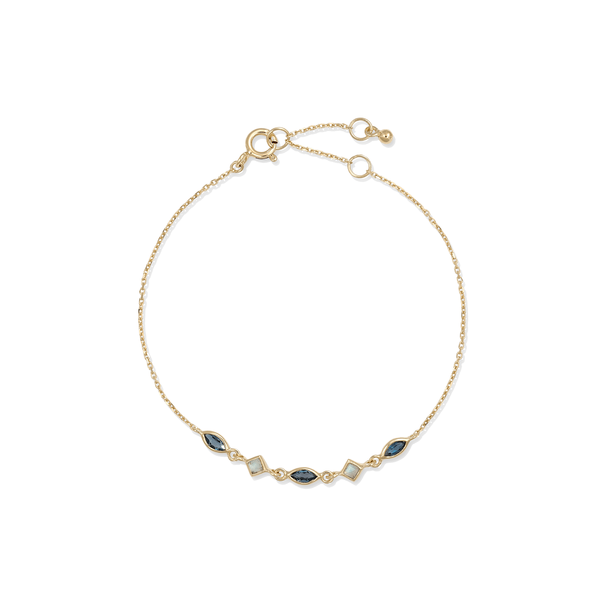BEATTI Bracelet Gold / London Blue Topaz + Labradorite Sample Sale • Marquise & Square Gemstone Bracelet YG TBL-L SS25 SS25 BR 011 SV YG Sample Sale • Marquise & Square Gemstone Bracelet YG TBL-L SS25