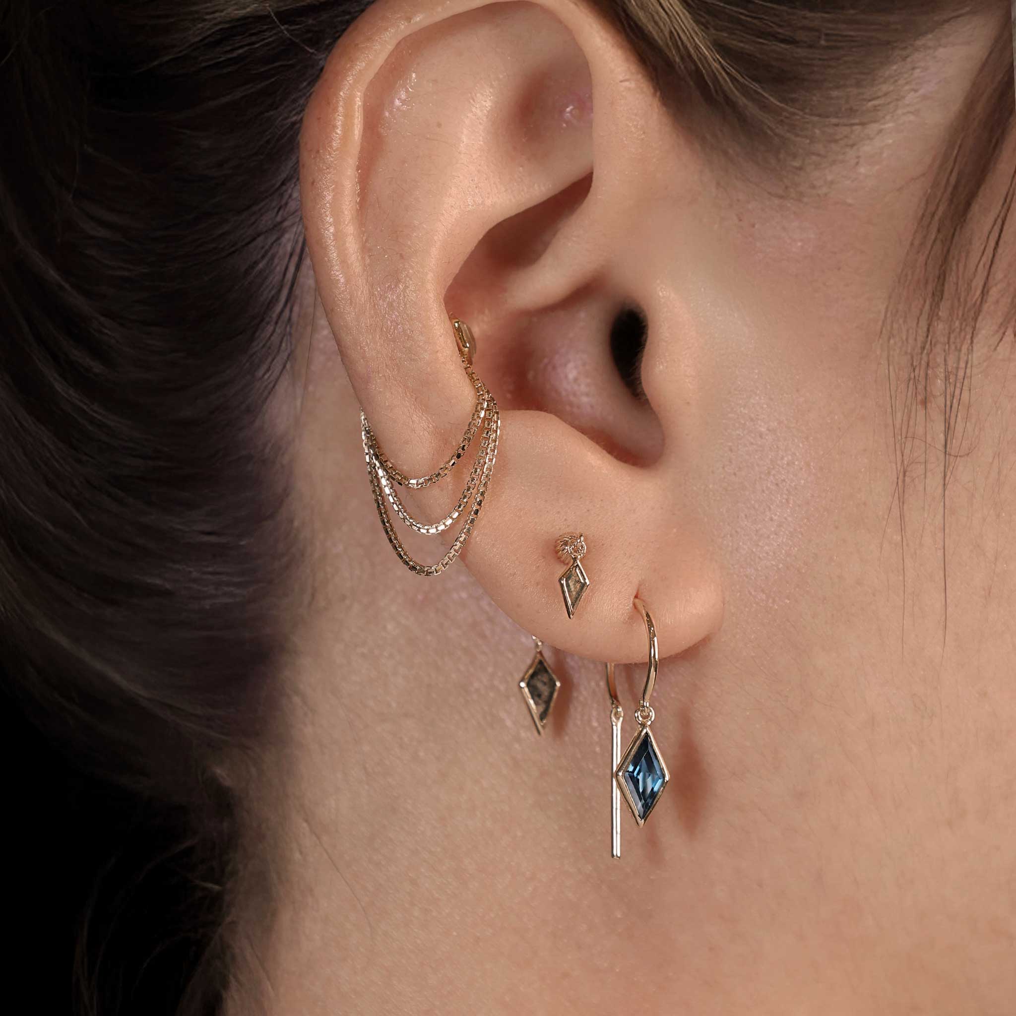 BEATTI Threaders BTE061 • London Blue Topaz Rhombus Gemstone Threader Hoop Earrings BTE061 • London Blue Topaz Rhombus Gemstone Threader Hoop Earrings