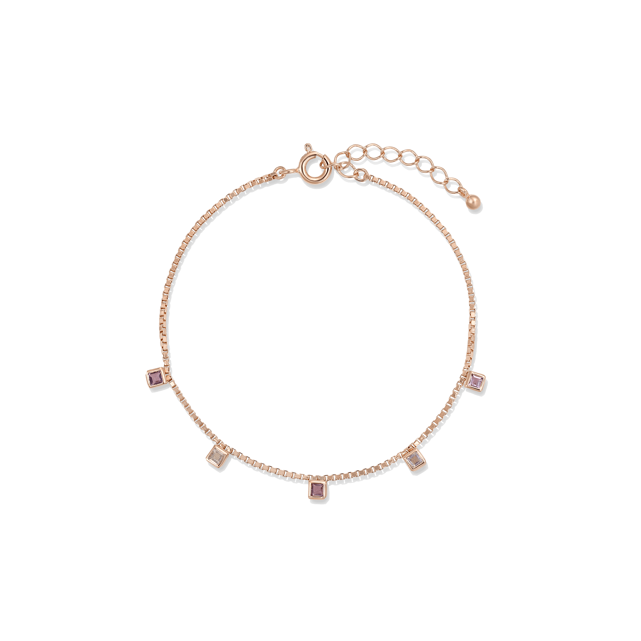 BEATTI Bracelet Rose Gold / Amethyst + Labradorite Sample Sale • Tiny Square Gemstone Bracelet RG AB-L SS25 SS25 BR 002 SV RG Sample Sale • Tiny Square Gemstone Bracelet RG AB-L SS25
