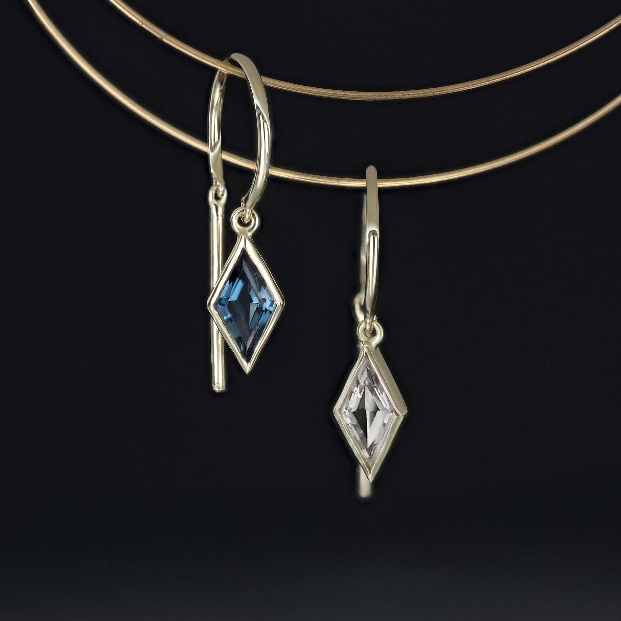 BEATTI Threaders BTE061 • White Topaz Rhombus Gemstone Threader Hoop Earrings BTE061 • White Topaz Rhombus Gemstone Threader Hoop Earrings