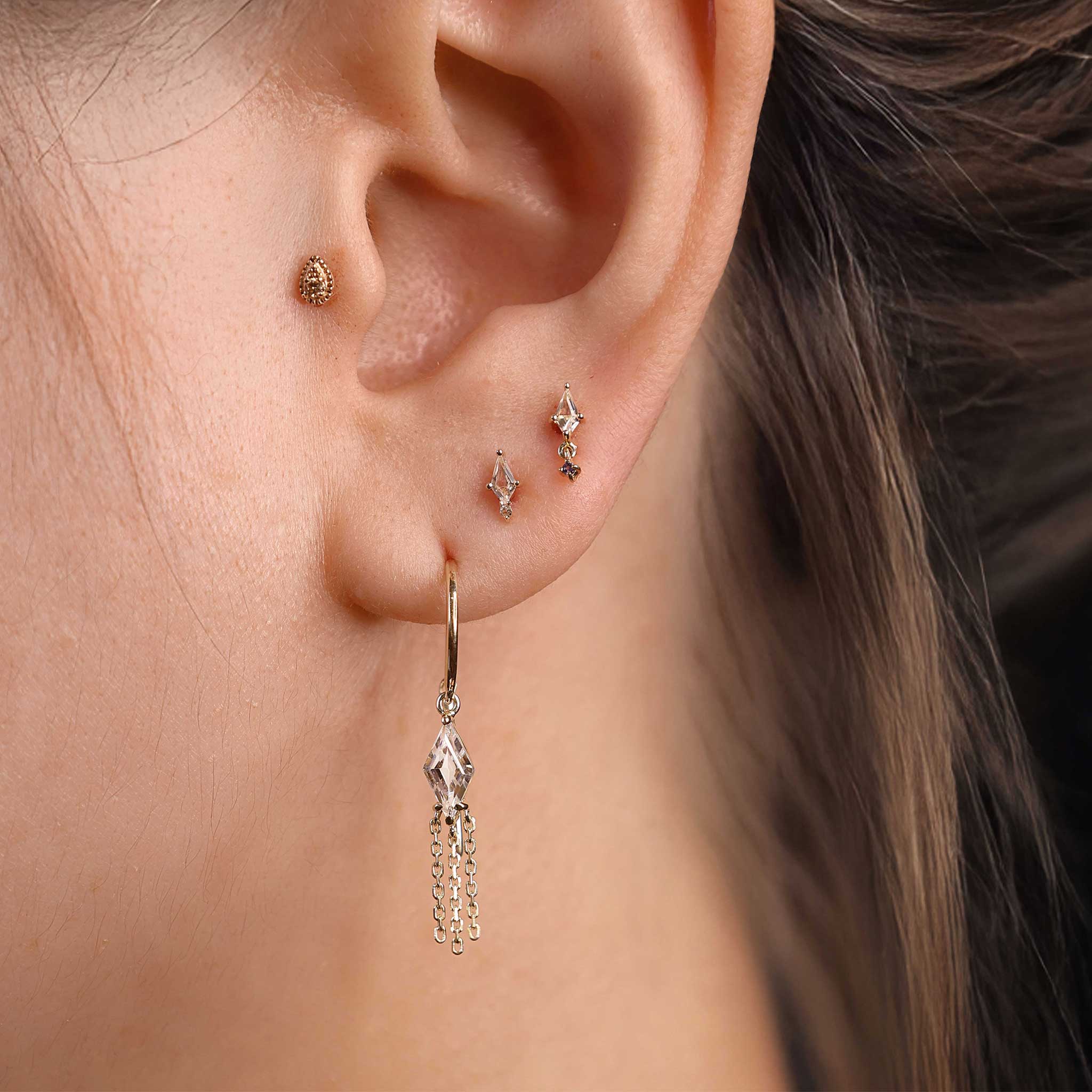 BEATTI Threaders BTE059 • White Topaz Rhombus Tassel Gemstone Threader Earrings BTE059 • White Topaz Rhombus Tassel Gemstone Threader Earrings