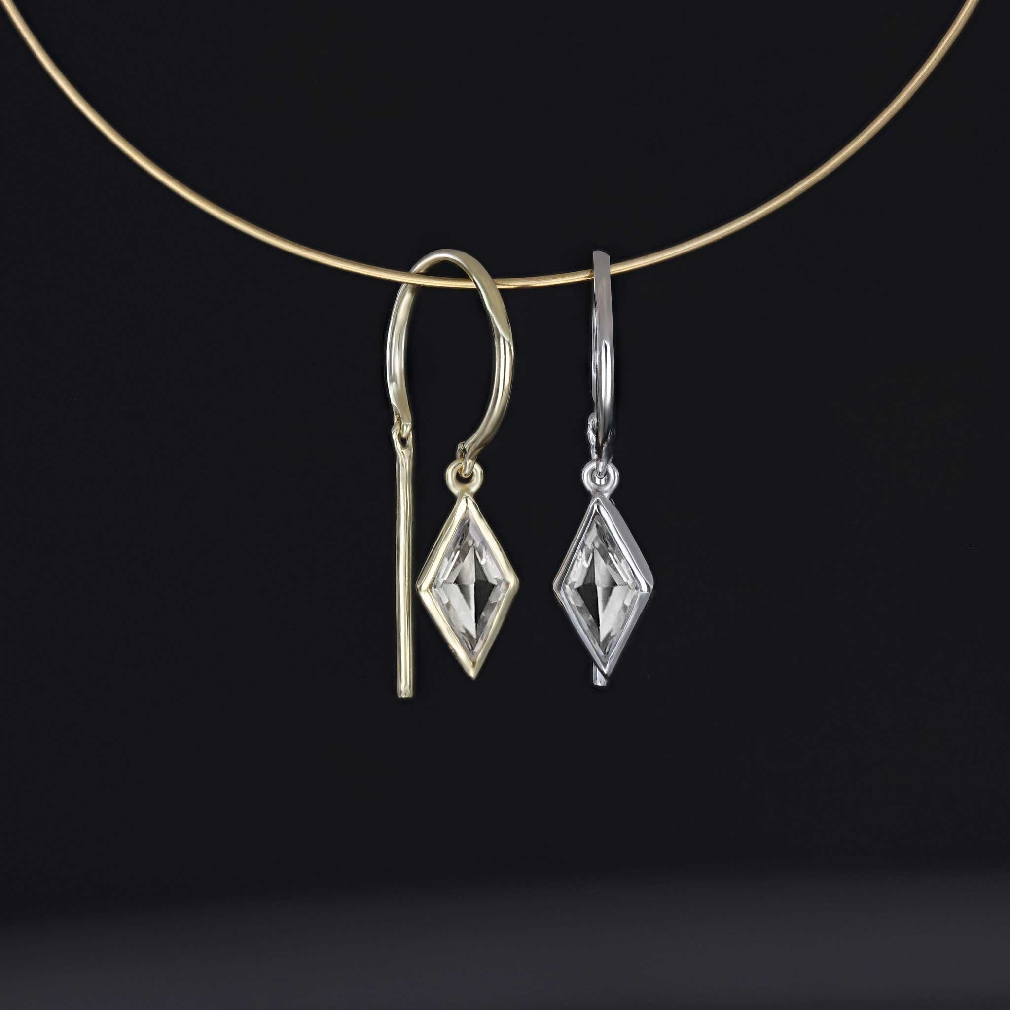 BEATTI Threaders BTE061 • White Topaz Rhombus Gemstone Threader Hoop Earrings BTE061 • White Topaz Rhombus Gemstone Threader Hoop Earrings