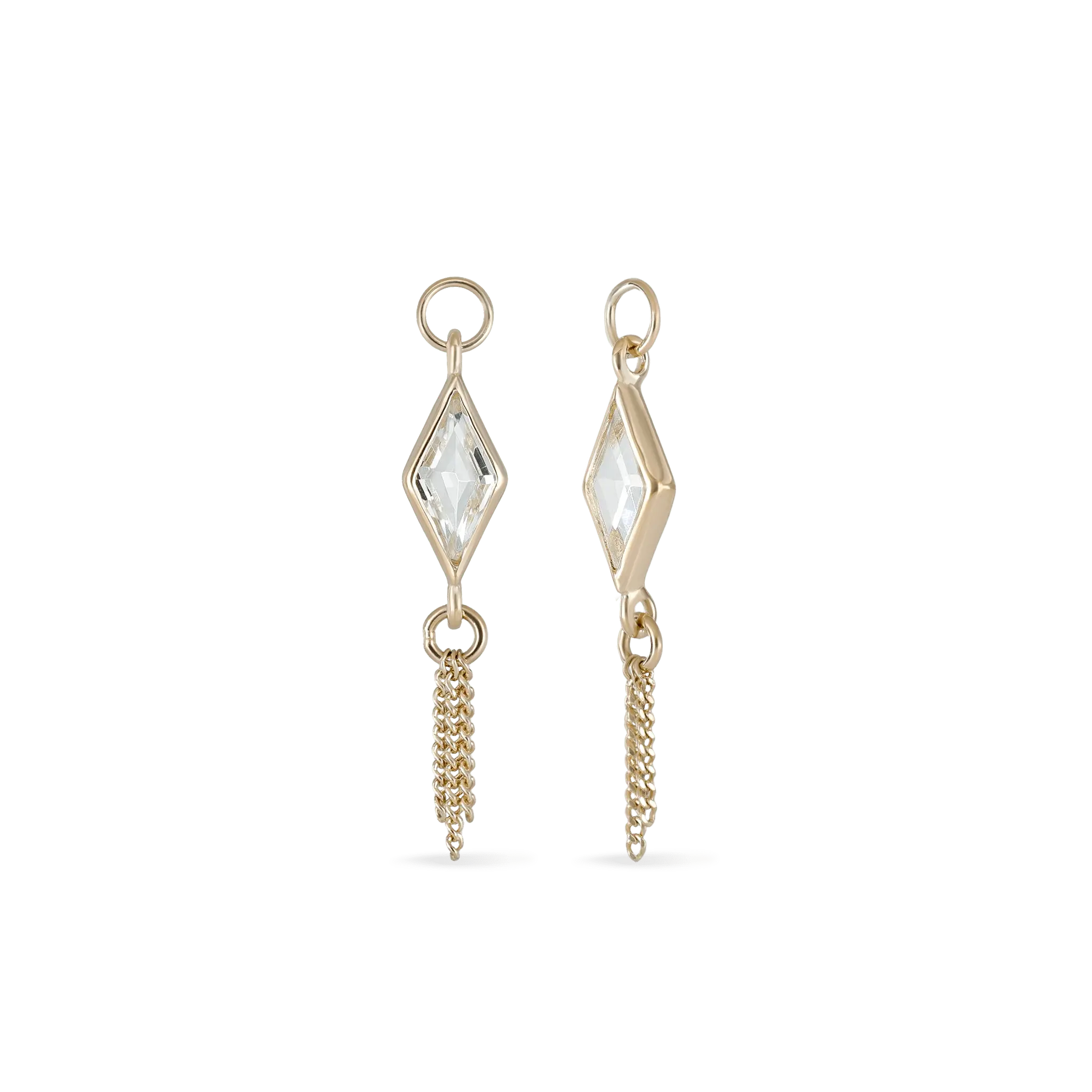 BEATTI Charms Gold / White Topaz Xena • Rhombus Gemstone Tassel Chain Charm BTFG048 YG TW Xena • Rhombus Gemstone Tassel Chain Charm