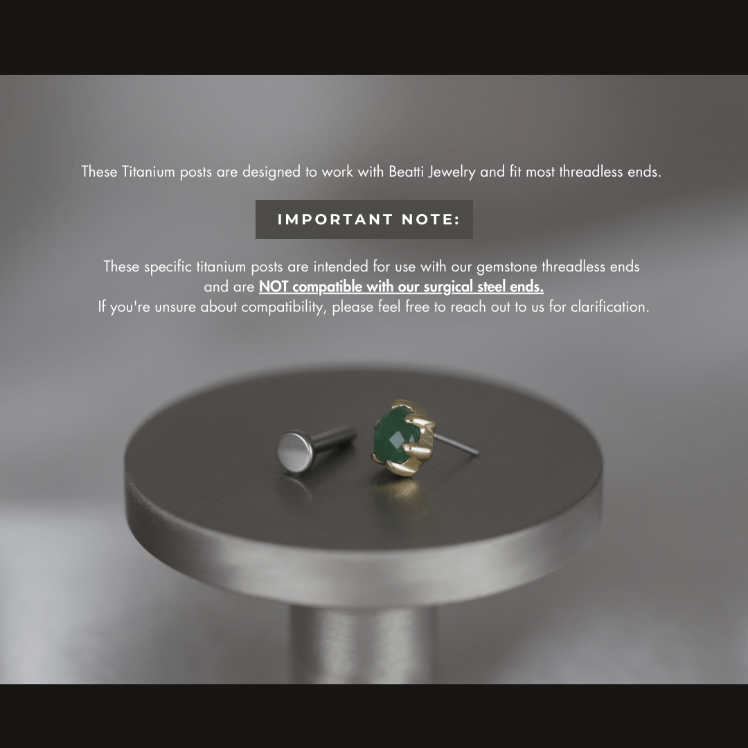 BEATTI Bar Post 16G/18G/20G • Titanium Threadless Bar Post 16G/18G/20G • Titanium Threadless Bar Post