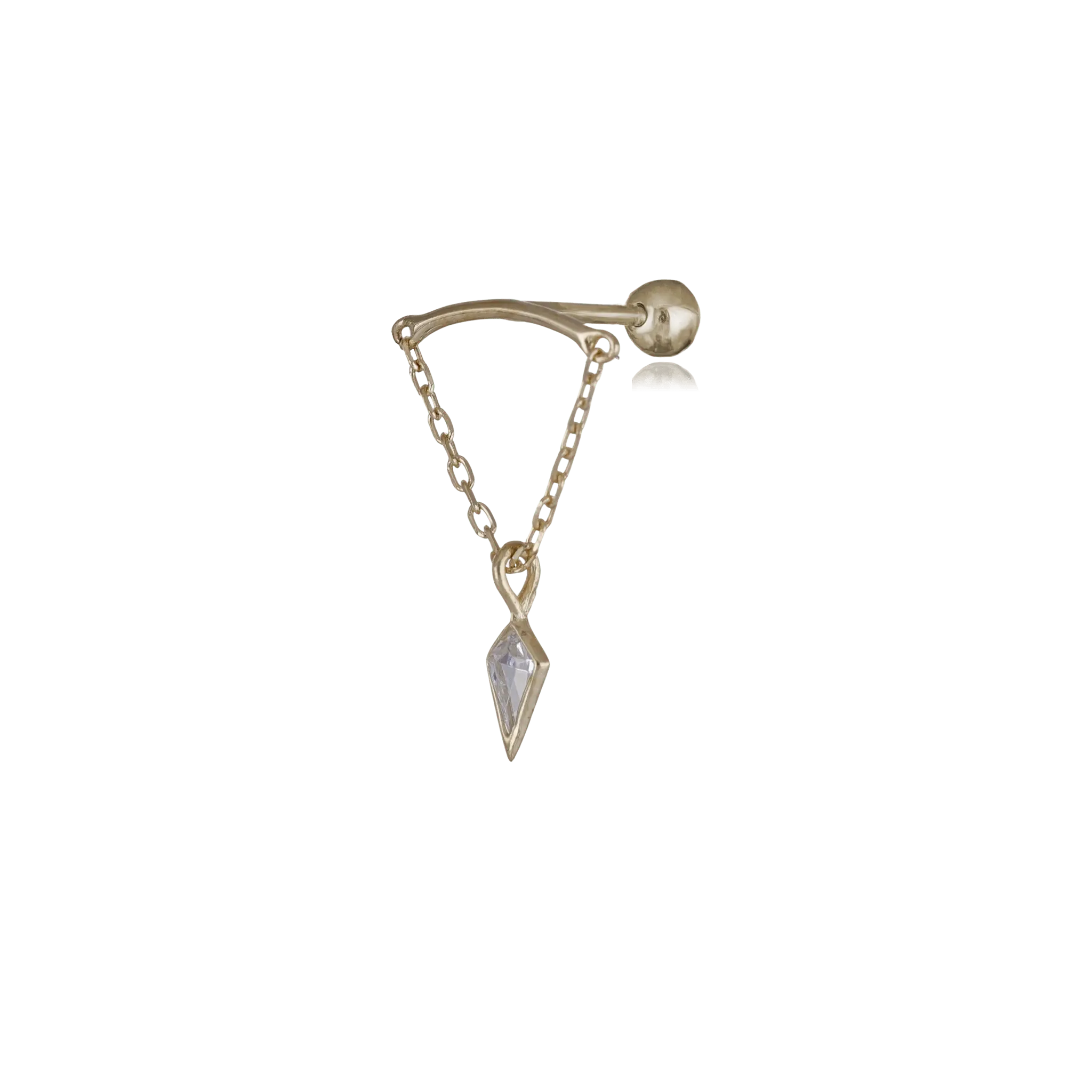 BEATTI Barbell Gold / 5mm 14K Gold Vertical Helix Kite CZ Charm Chain Barbell KPE4948 14K Gold Vertical Helix Kite CZ Charm Chain Barbell