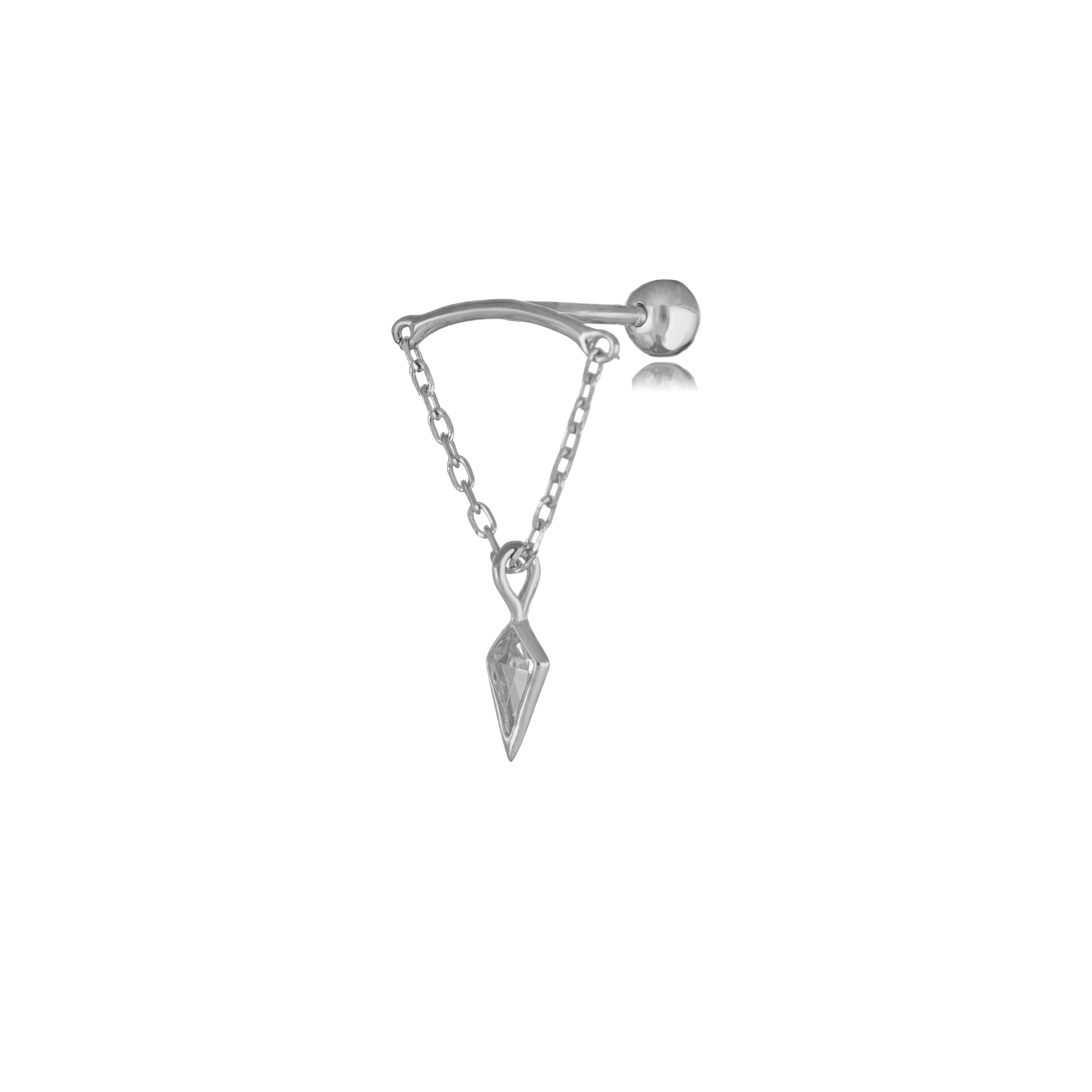 BEATTI Barbell White Gold / 5mm 14K Gold Vertical Helix Kite CZ Charm Chain Barbell KPE4948 14K Gold Vertical Helix Kite CZ Charm Chain Barbell