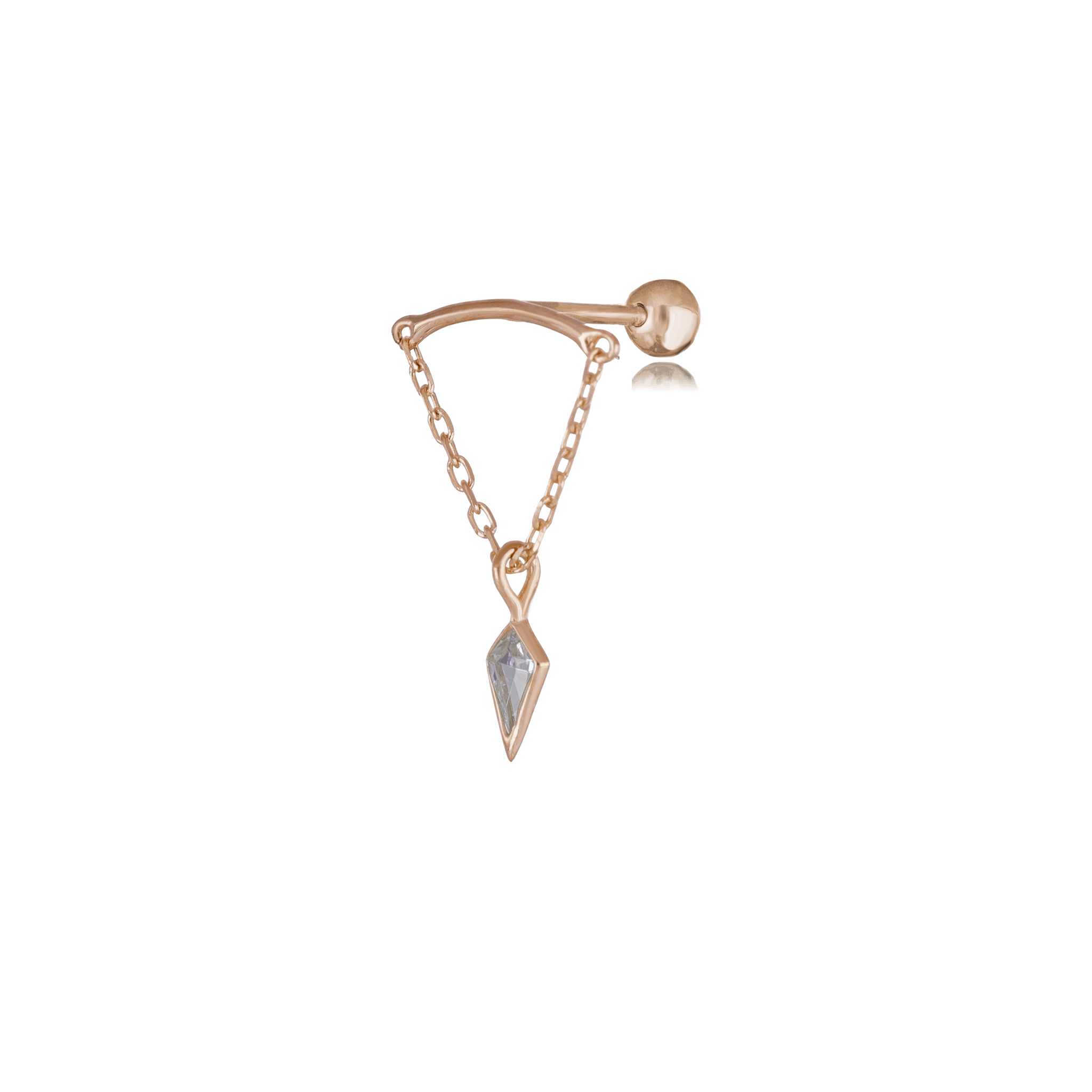 BEATTI Barbell Rose Gold / 5mm 14K Gold Vertical Helix Kite CZ Charm Chain Barbell KPE4948 14K Gold Vertical Helix Kite CZ Charm Chain Barbell