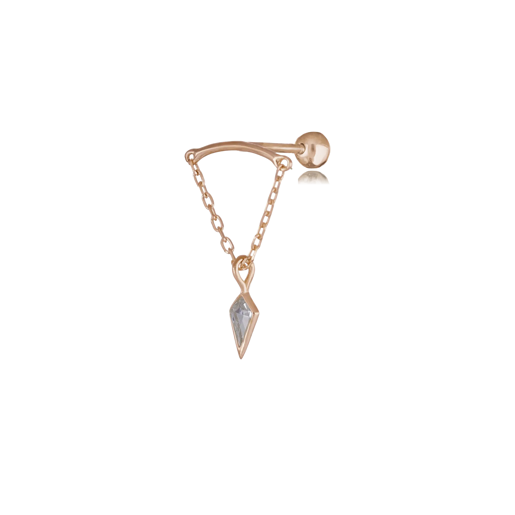 BEATTI Barbell Rose Gold / 5mm 14K Gold Vertical Helix Kite CZ Charm Chain Barbell KPE4948 14K Gold Vertical Helix Kite CZ Charm Chain Barbell