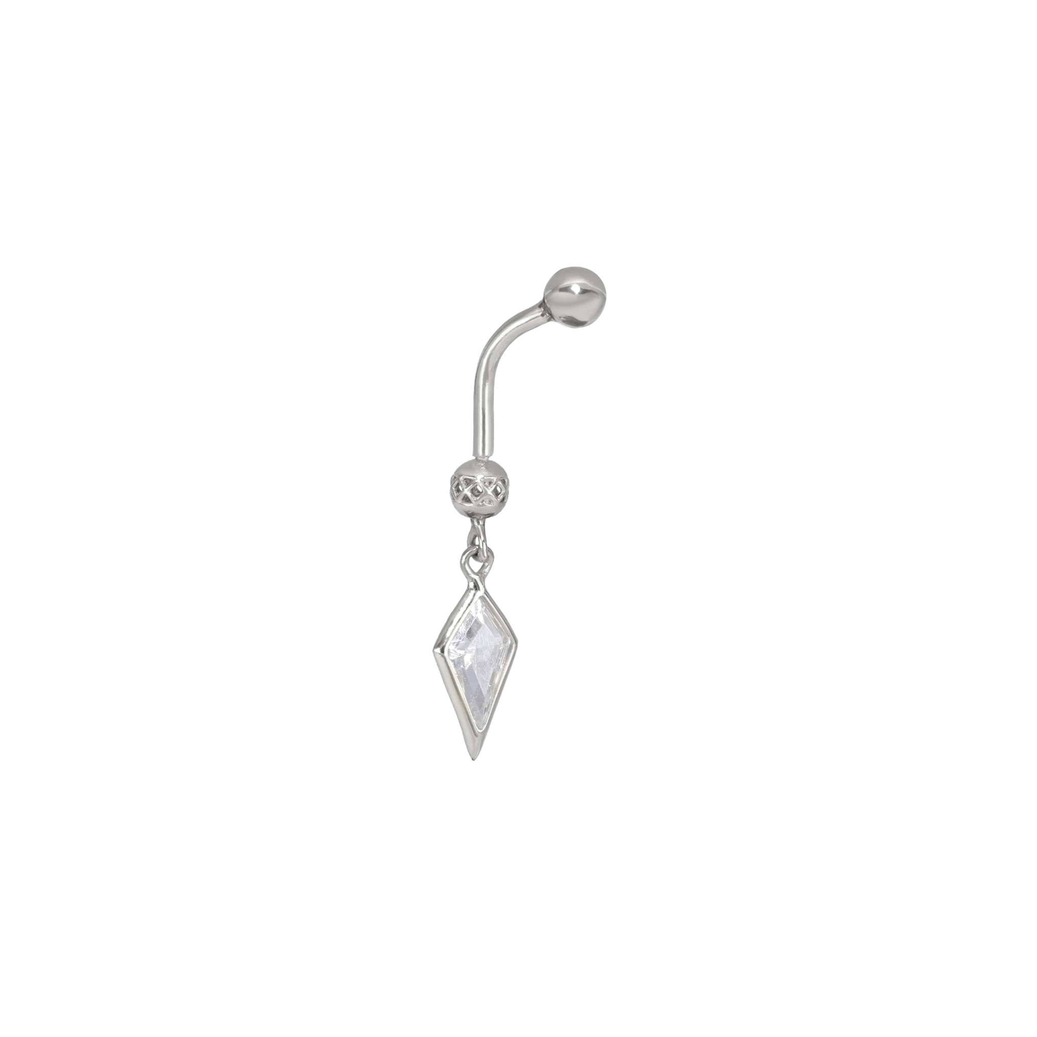 BEATTI Barbell White Gold Riké • Internally Threaded Ball End in Curved Bar PL224 CURVED ONESIDE Riké • Internally Threaded Ball End in Curved Bar