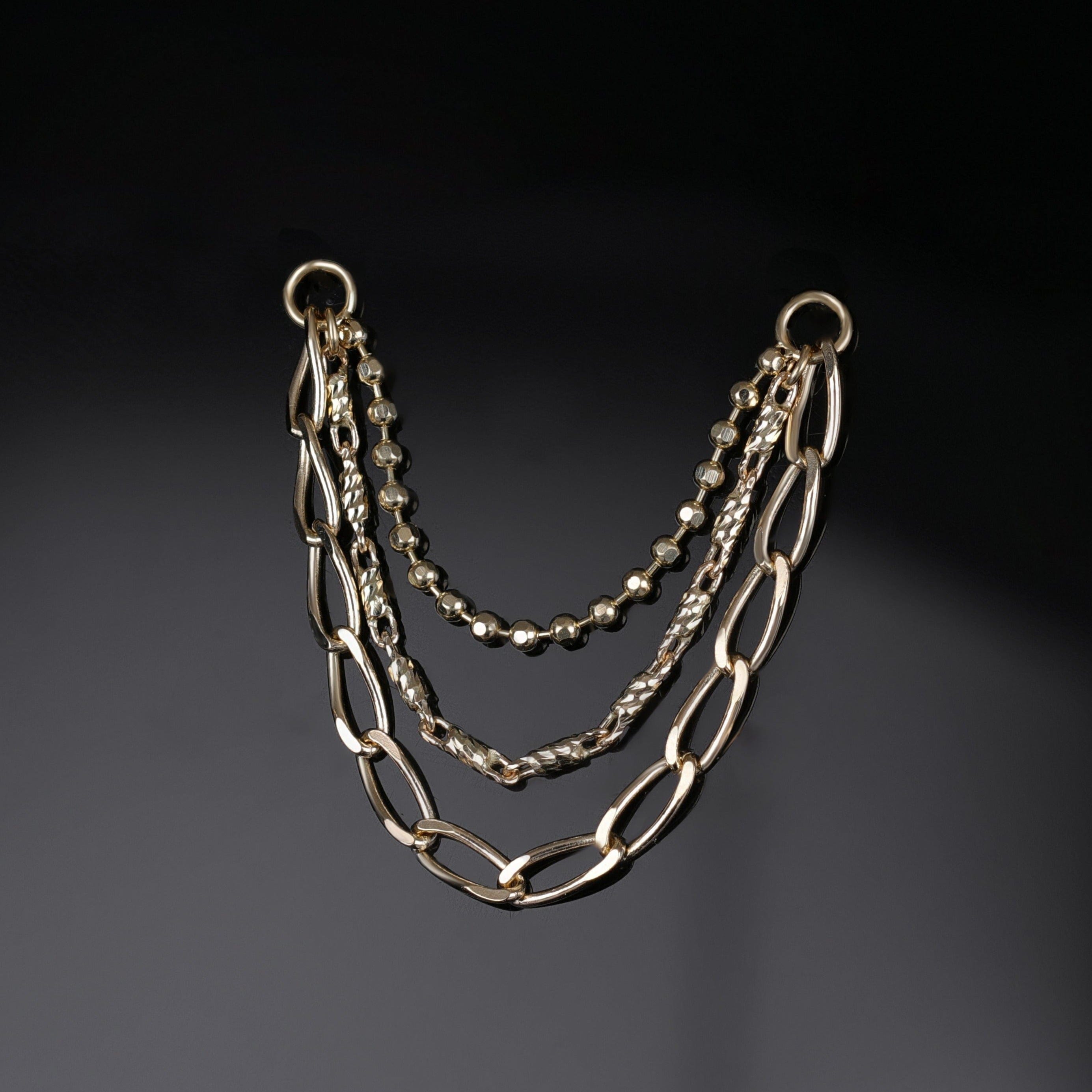BEATTI Chain Attachments 14K Gold Raro Triple Mixed Chain Chain Attachment 14K Gold Raro Triple Mixed Chain Chain Attachment
