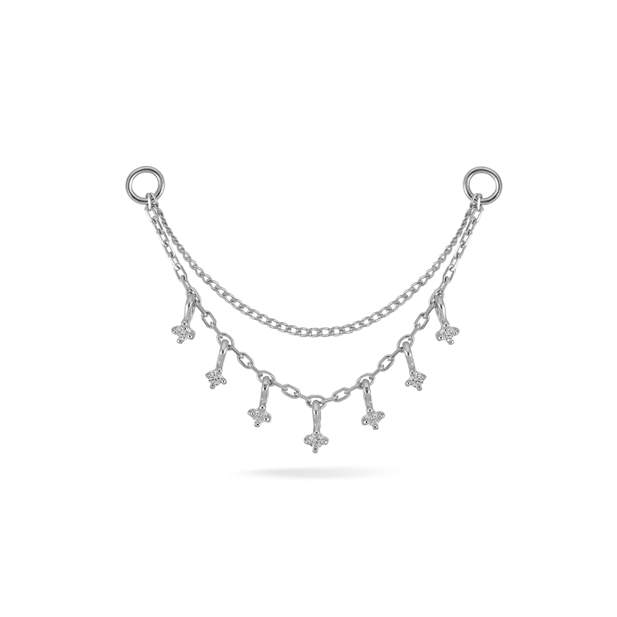 BEATTI Chain Attachments White Gold Ember Tiny Diamond Charm Double Chain 32mm BTFG052_WD Ember Tiny Diamond Charm Double Chain 32mm