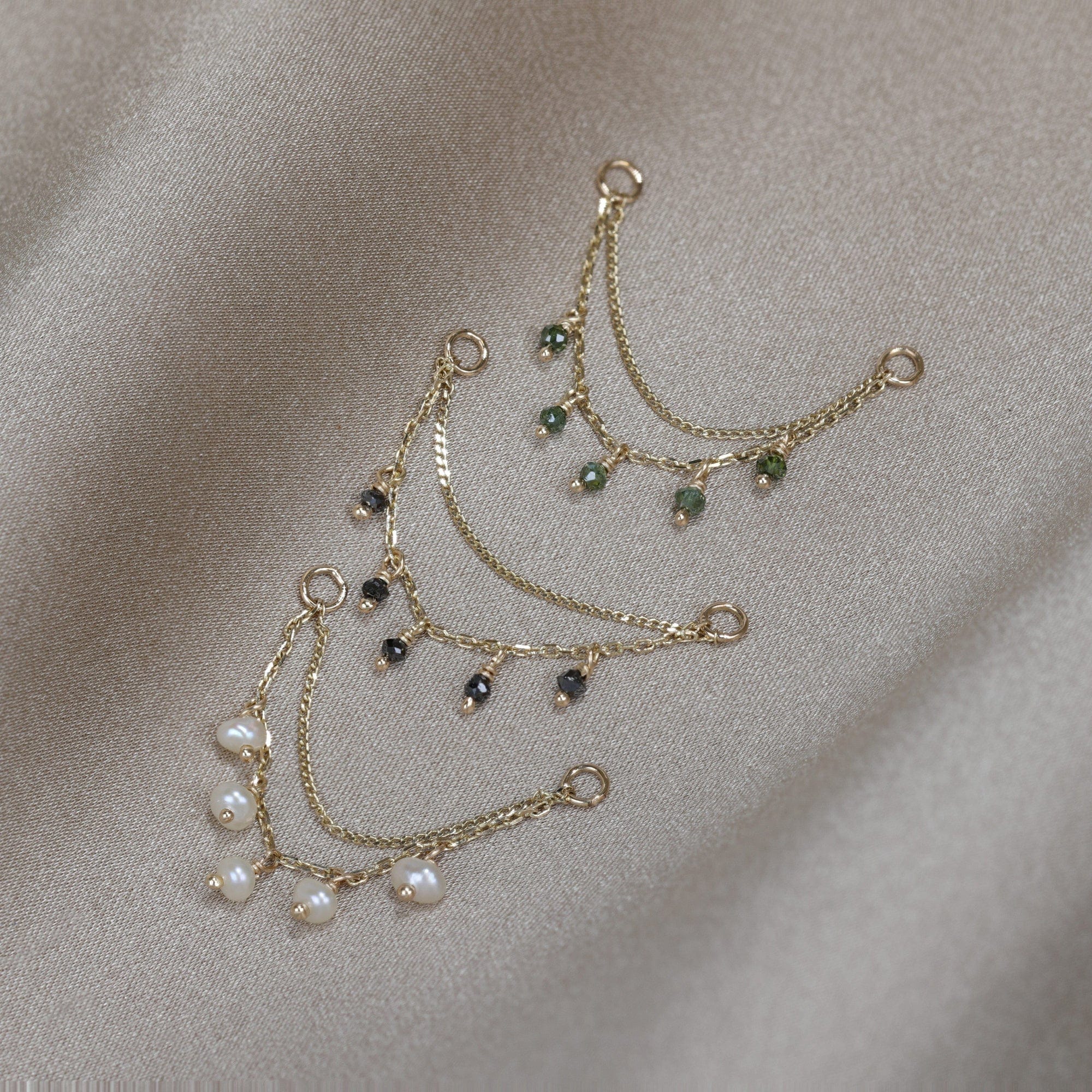 BEATTI Chain Attachments Gold Morning Dew • Natural Pearl Beads Double Drape Chain BTFG053 PW YG Morning Dew • Natural Pearl Beads Double Drape Chain