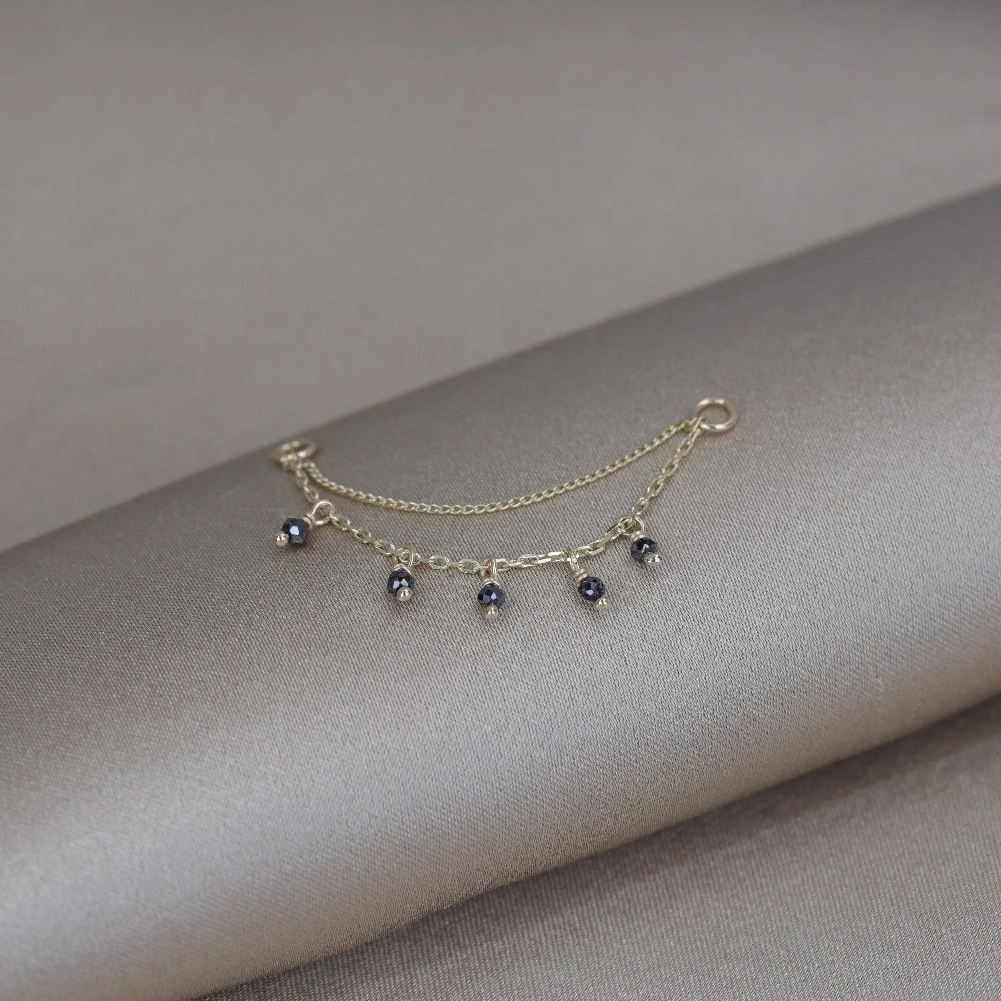 BEATTI Chain Attachments Gold Santal • Black Diamond Beads Double Drape Chain BTFG053 BLD YG Santal • Black Diamond Beads Double Drape Chain