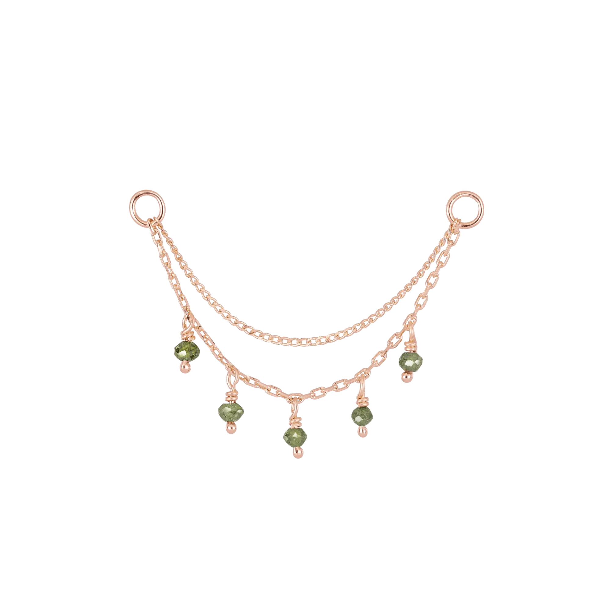 BEATTI Chain Attachments Rose Gold Santal • Green Diamond Beads Double Drape Chain BTFG053 GD RG Santal • Green Diamond Beads Double Drape Chain