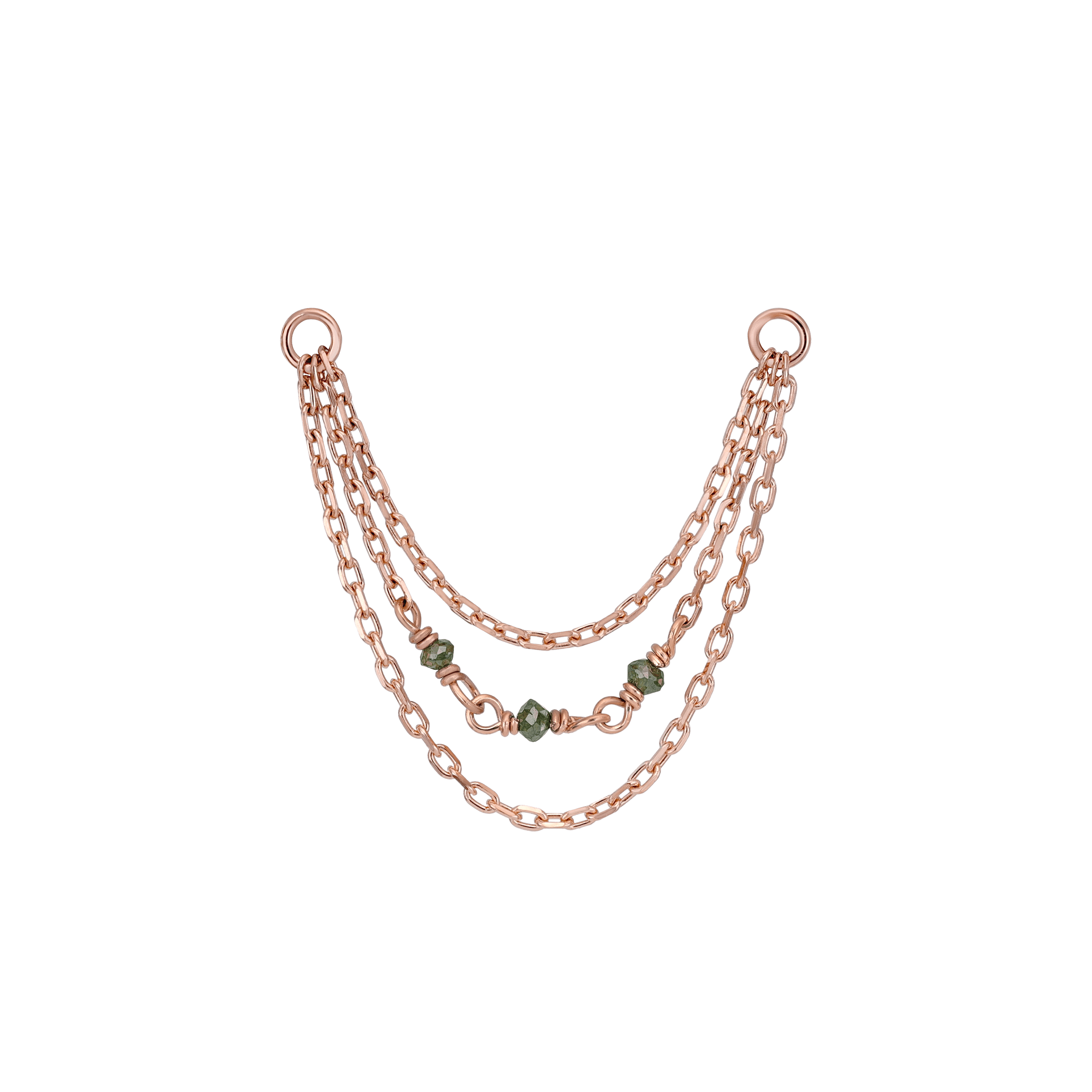 BEATTI Chain Attachments Rose Gold Sisley • Green Diamond Bead Triple Cable Chain BTFG032 CABLE Sisley • Green Diamond Bead Triple Cable Chain
