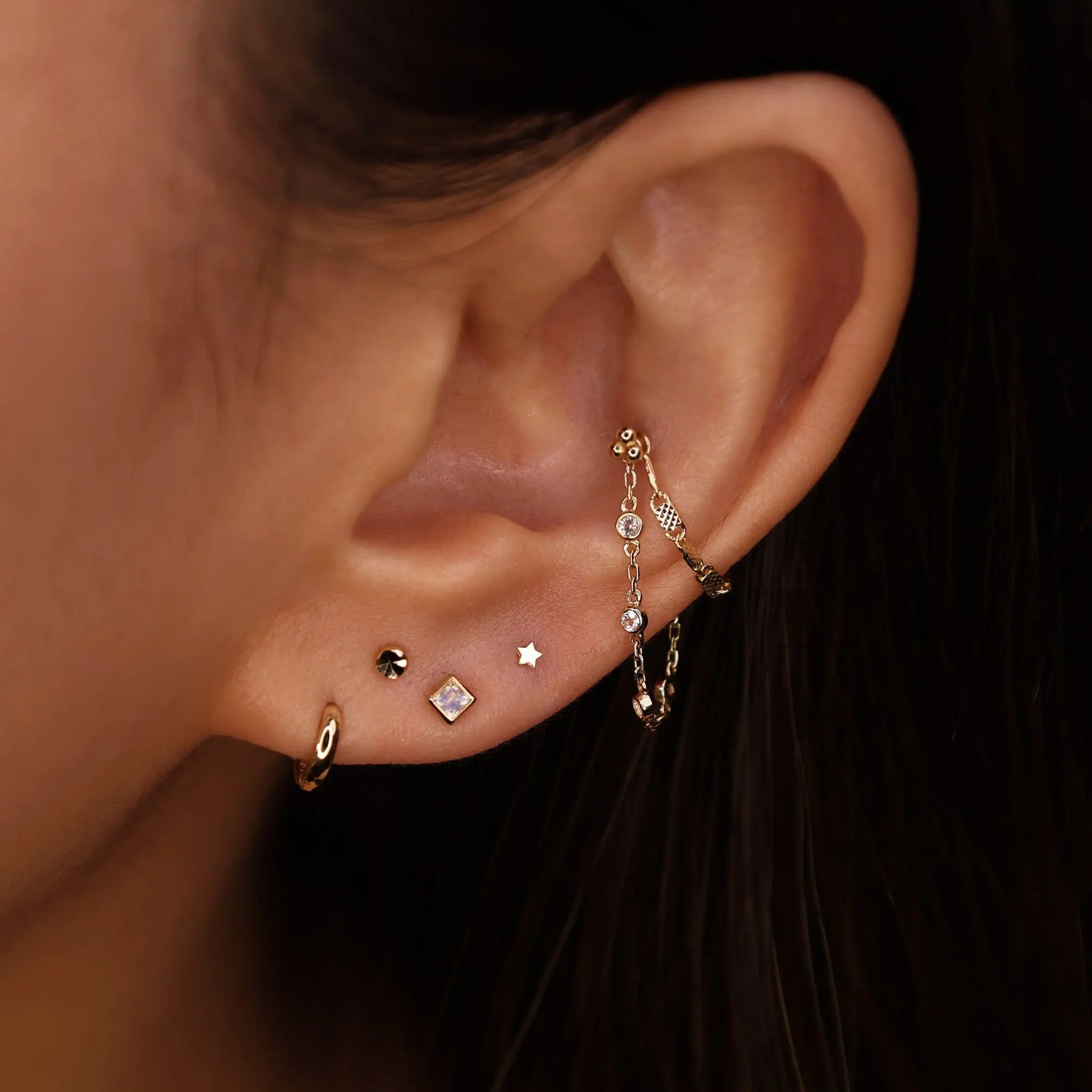 BEATTI Chain Attachments Tiny Bezel Gemstone Link Chain Tiny Bezel Gemstone Link Chain