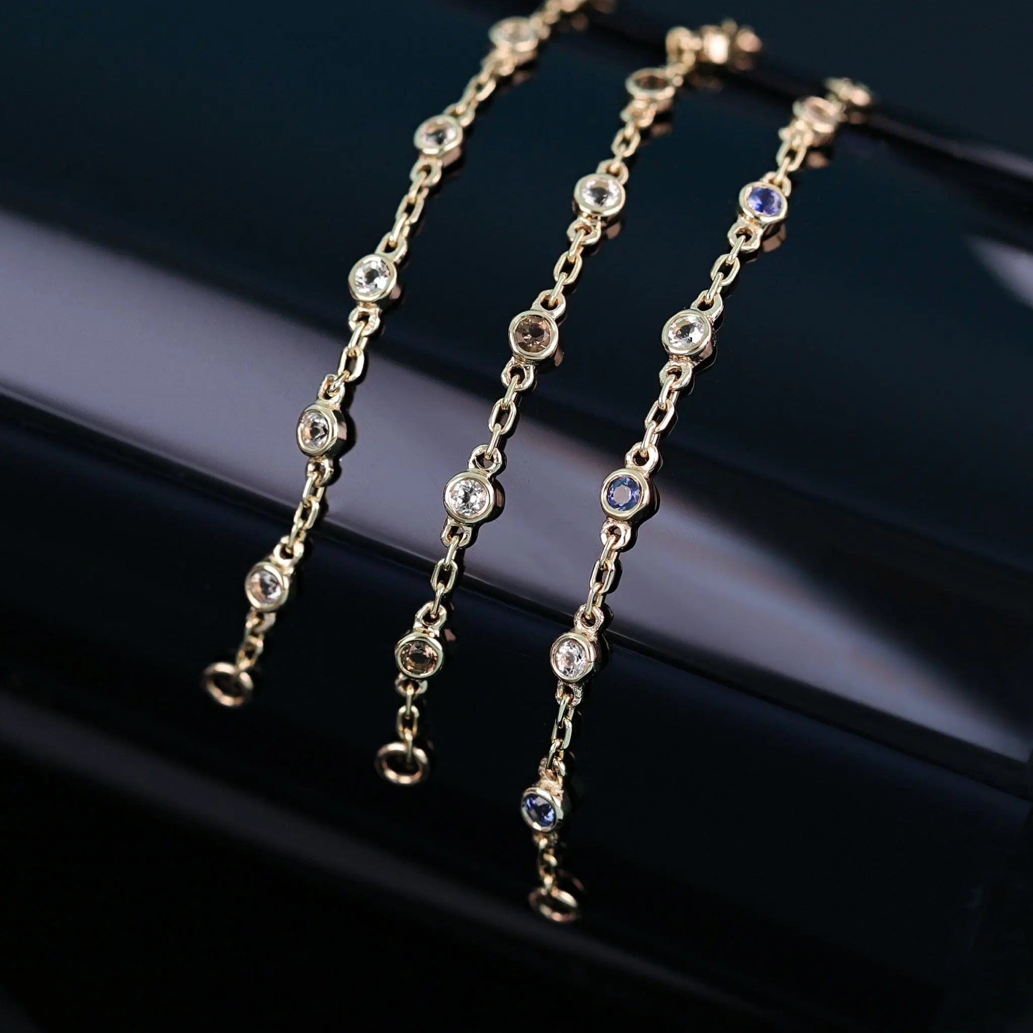 BEATTI Chain Attachments Tiny Bezel Gemstone Link Chain Tiny Bezel Gemstone Link Chain