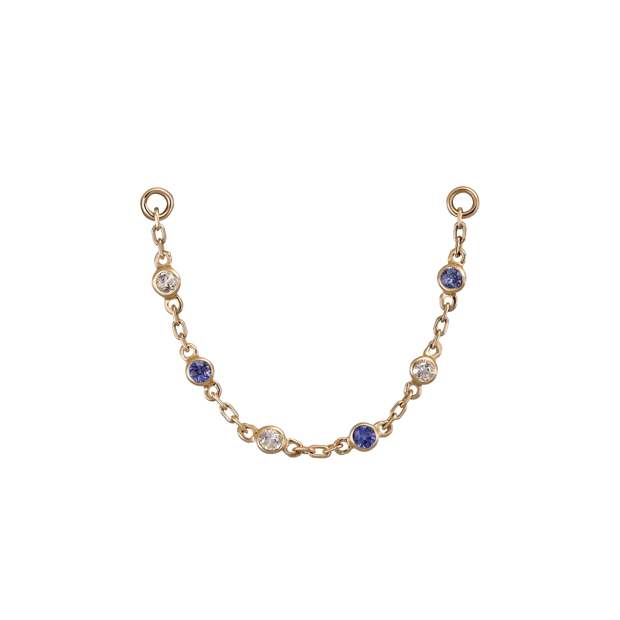 BEATTI Chain Attachments Gold / White Topaz + Sapphire Tiny Bezel Gemstone Link Chain BTFG024 TW_SAPPHIRE Tiny Bezel Gemstone Link Chain
