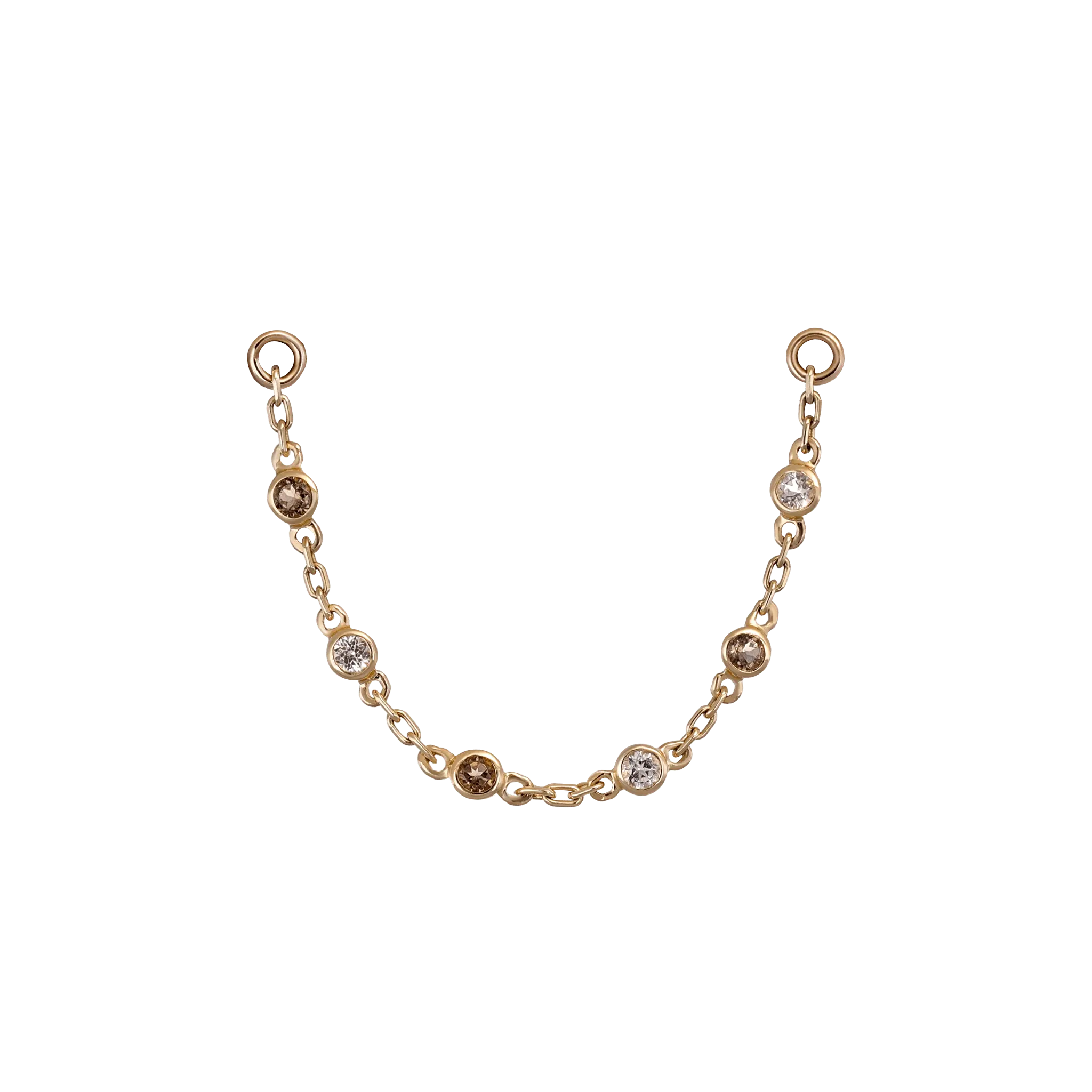 BEATTI Chain Attachments Gold / White Topaz + Smoky Quartz Tiny Bezel Gemstone Link Chain BTFG024 TW_SQ Tiny Bezel Gemstone Link Chain