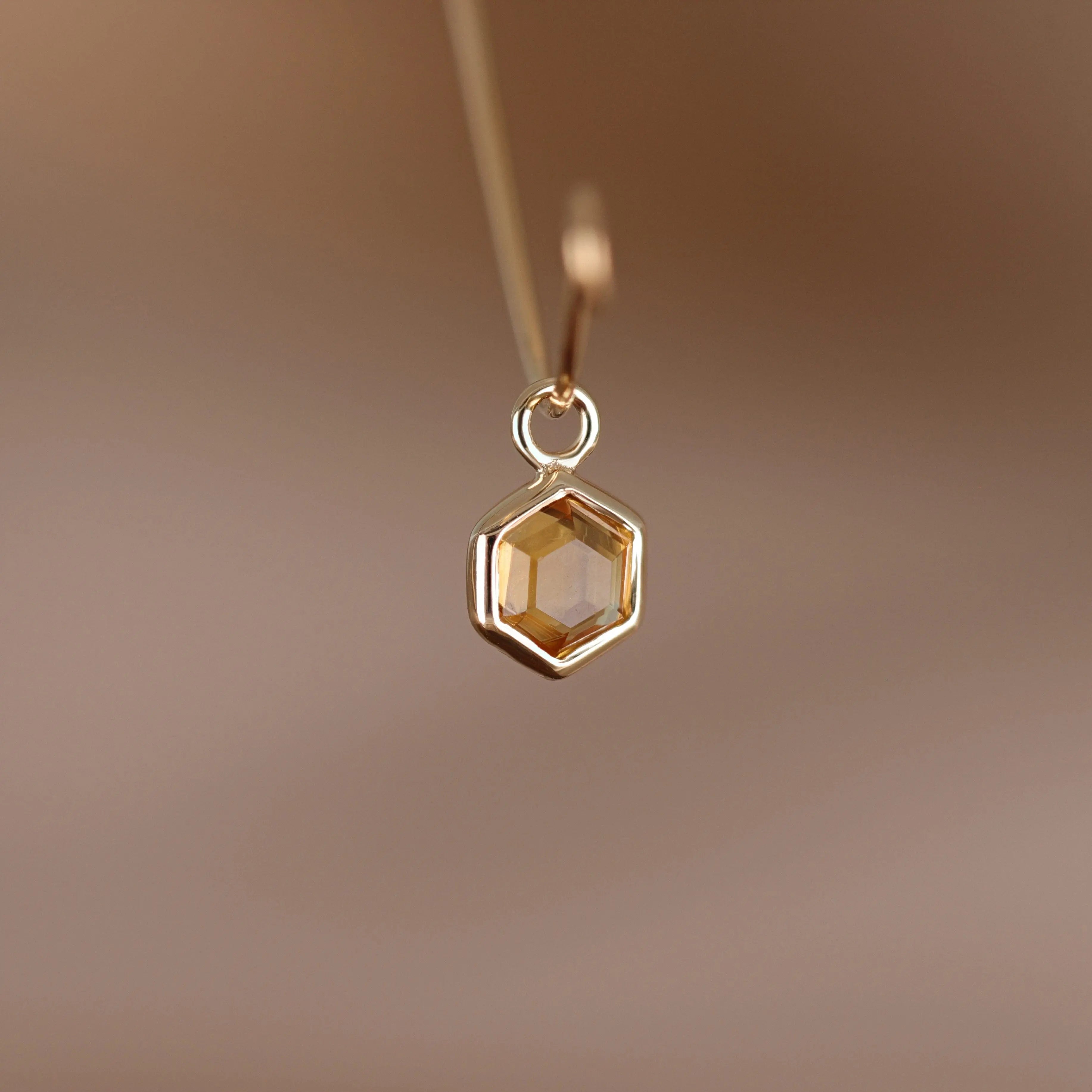 BEATTI Charms Gold / Citrine Ela • 14K Gold Hexagon Gemstone Hoop Charm BTPG039 Ela • 14K Gold Hexagon Gemstone Hoop Charm