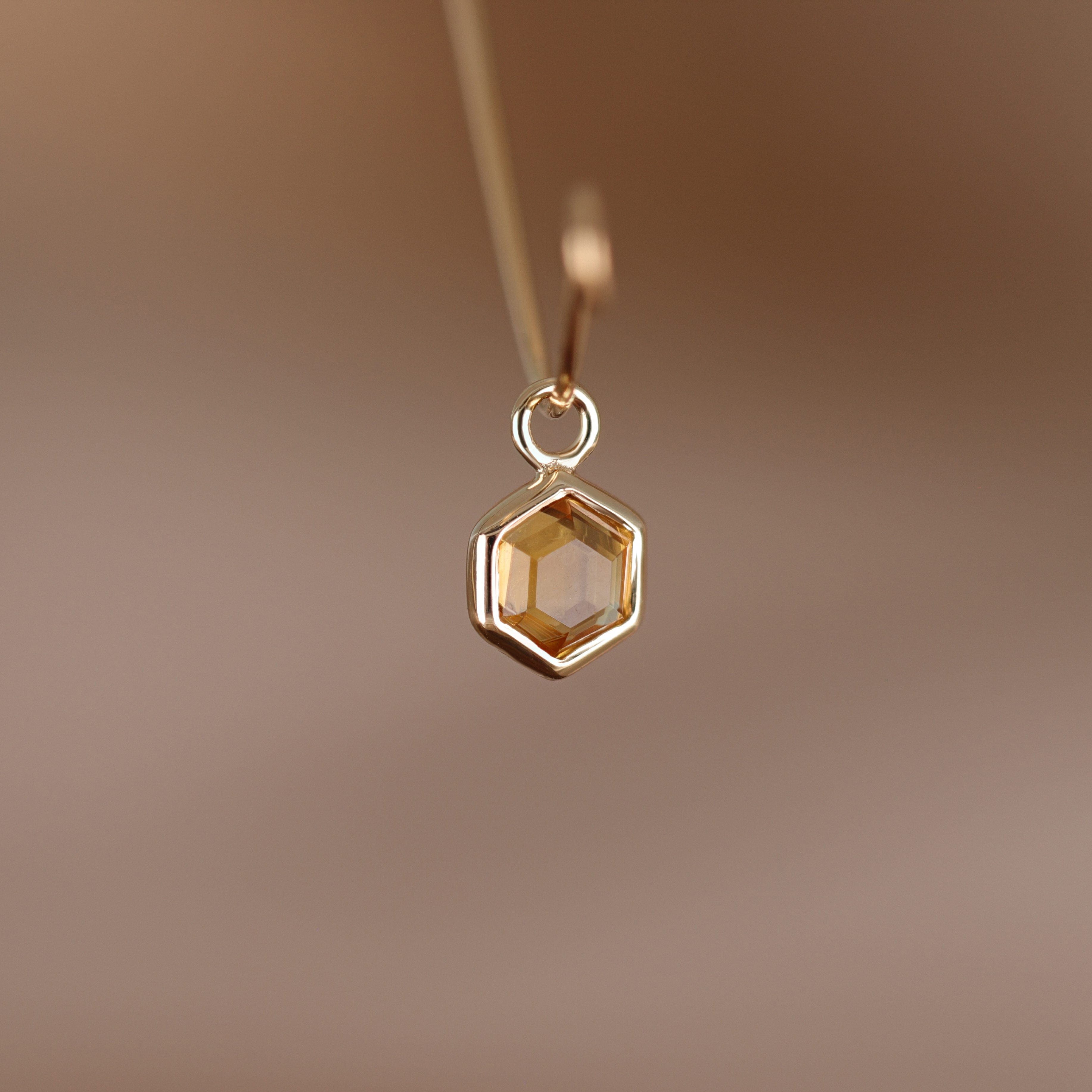 BEATTI Charms Gold / Citrine Ela • 14K Gold Hexagon Gemstone Hoop Charm BTPG039 Ela • 14K Gold Hexagon Gemstone Hoop Charm