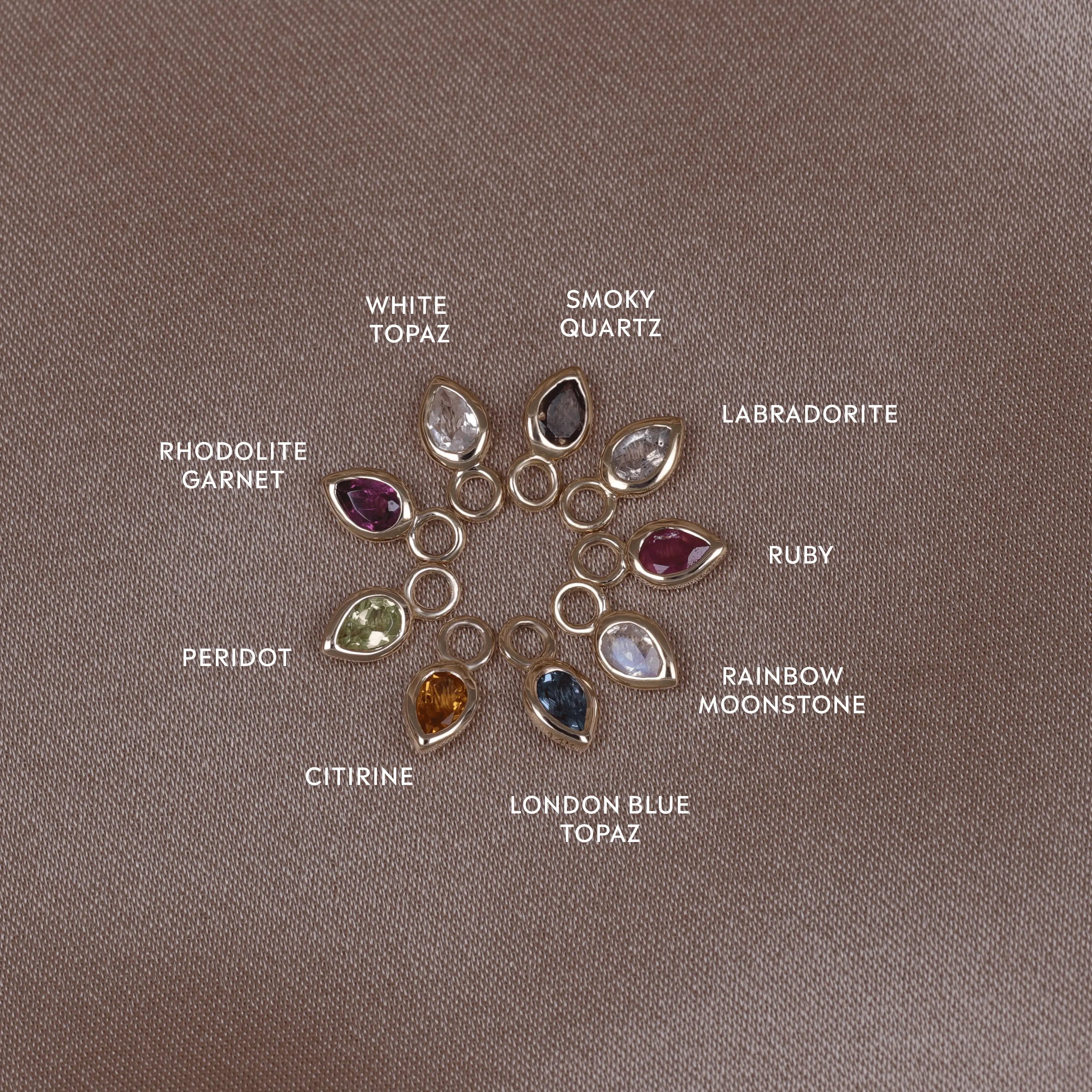 BEATTI Charms Emma • 14K Gold Pear Cut Gemstone Hoop Charm Emma • 14K Gold Pear Cut Gemstone Hoop Charm