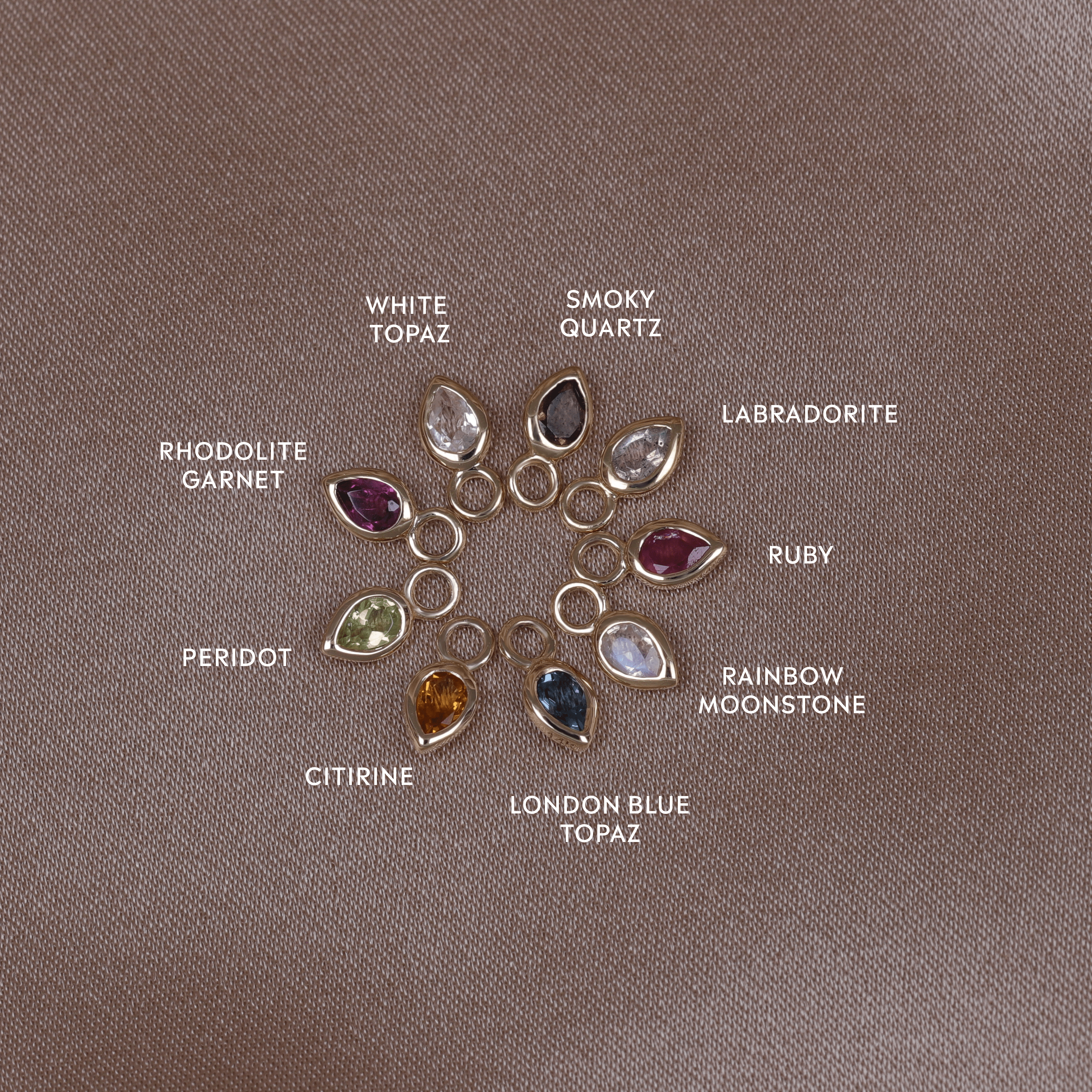 BEATTI Charms Emma • 14K Gold Pear Cut Gemstone Hoop Charm Emma • 14K Gold Pear Cut Gemstone Hoop Charm