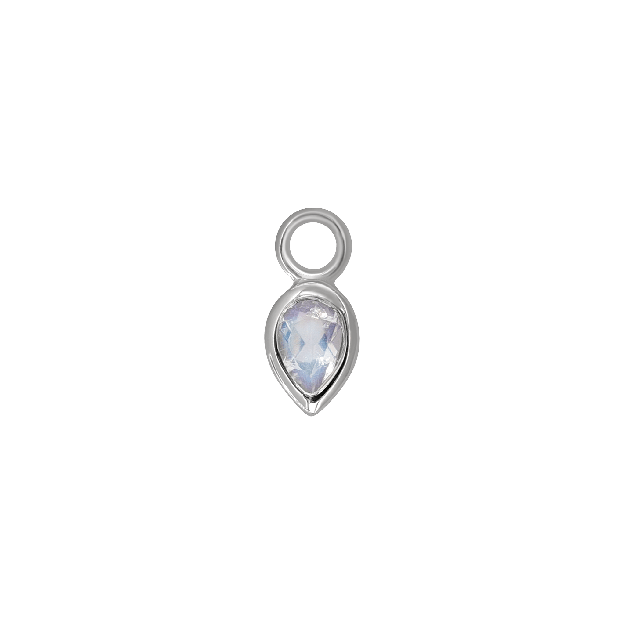 BEATTI Charms White Gold / Rainbow Moonstone Emma • White Gold Pear Cut Gemstone Hoop Charm BTPG015 Emma • White Gold Pear Cut Gemstone Hoop Charm