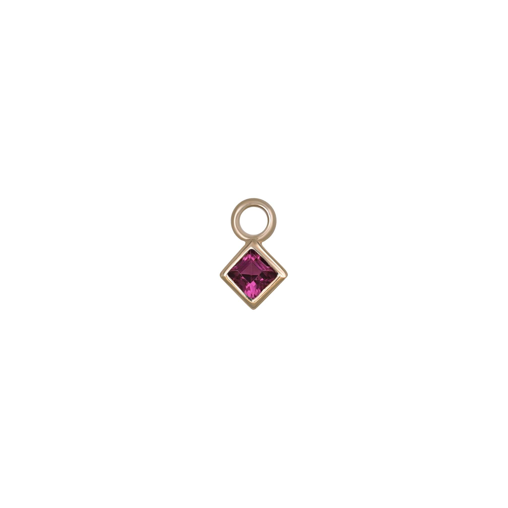BEATTI Charms Gold / Rhodolite Garnet Neo · 14K Gold Princess Cut Gemstone Hoop Charm Neo · 14K Gold Princess Cut Gemstone Hoop Charm