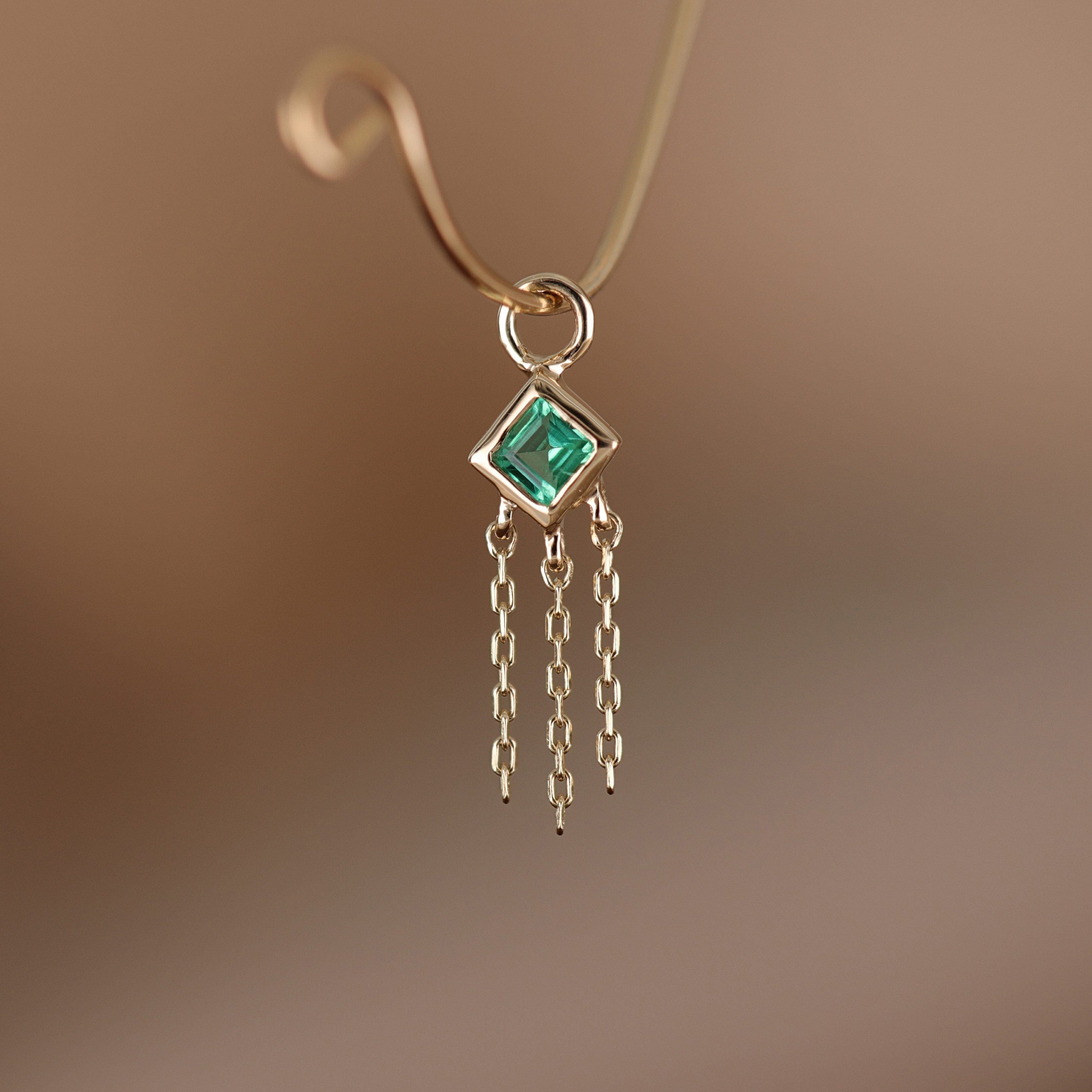 BEATTI Charms Neo · 14K Gold Princess Cut Gemstone with Chain Tassel Hoop Charm Neo · 14K Gold Princess Cut Gemstone with Chain Tassel Hoop Charm