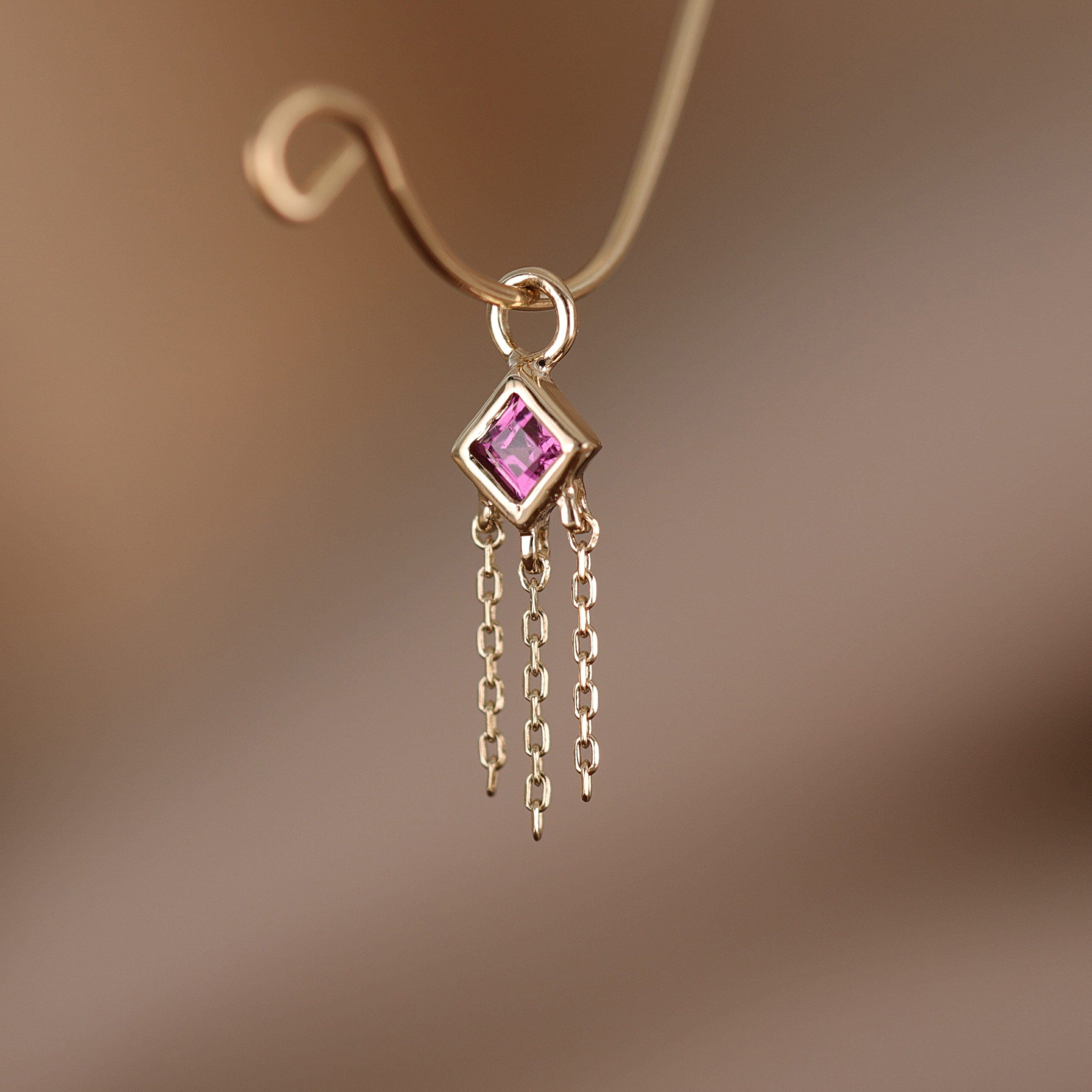 BEATTI Charms Neo · 14K Gold Princess Cut Gemstone with Chain Tassel Hoop Charm Neo · 14K Gold Princess Cut Gemstone with Chain Tassel Hoop Charm
