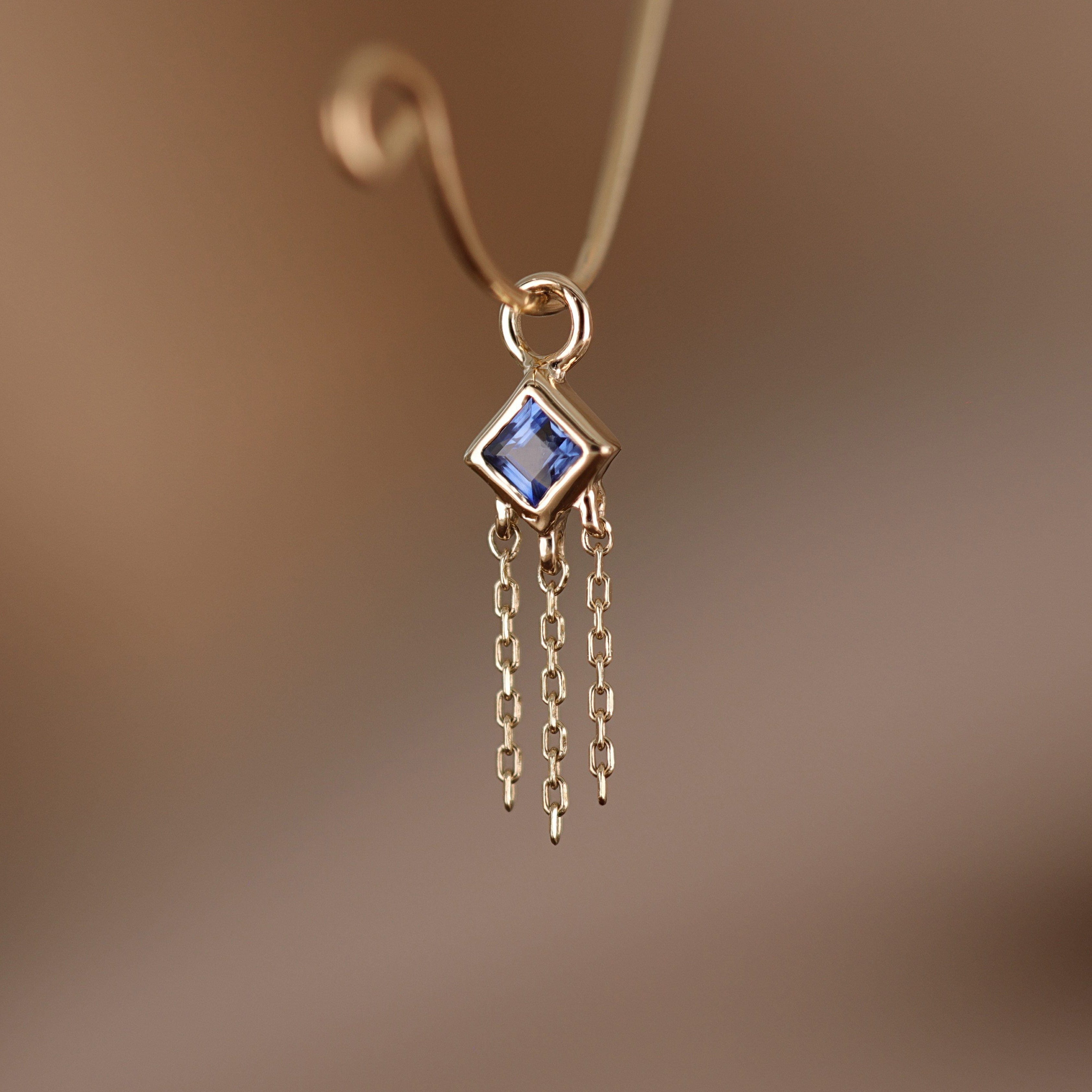 BEATTI Charms Neo · 14K Gold Princess Cut Gemstone with Chain Tassel Hoop Charm Neo · 14K Gold Princess Cut Gemstone with Chain Tassel Hoop Charm