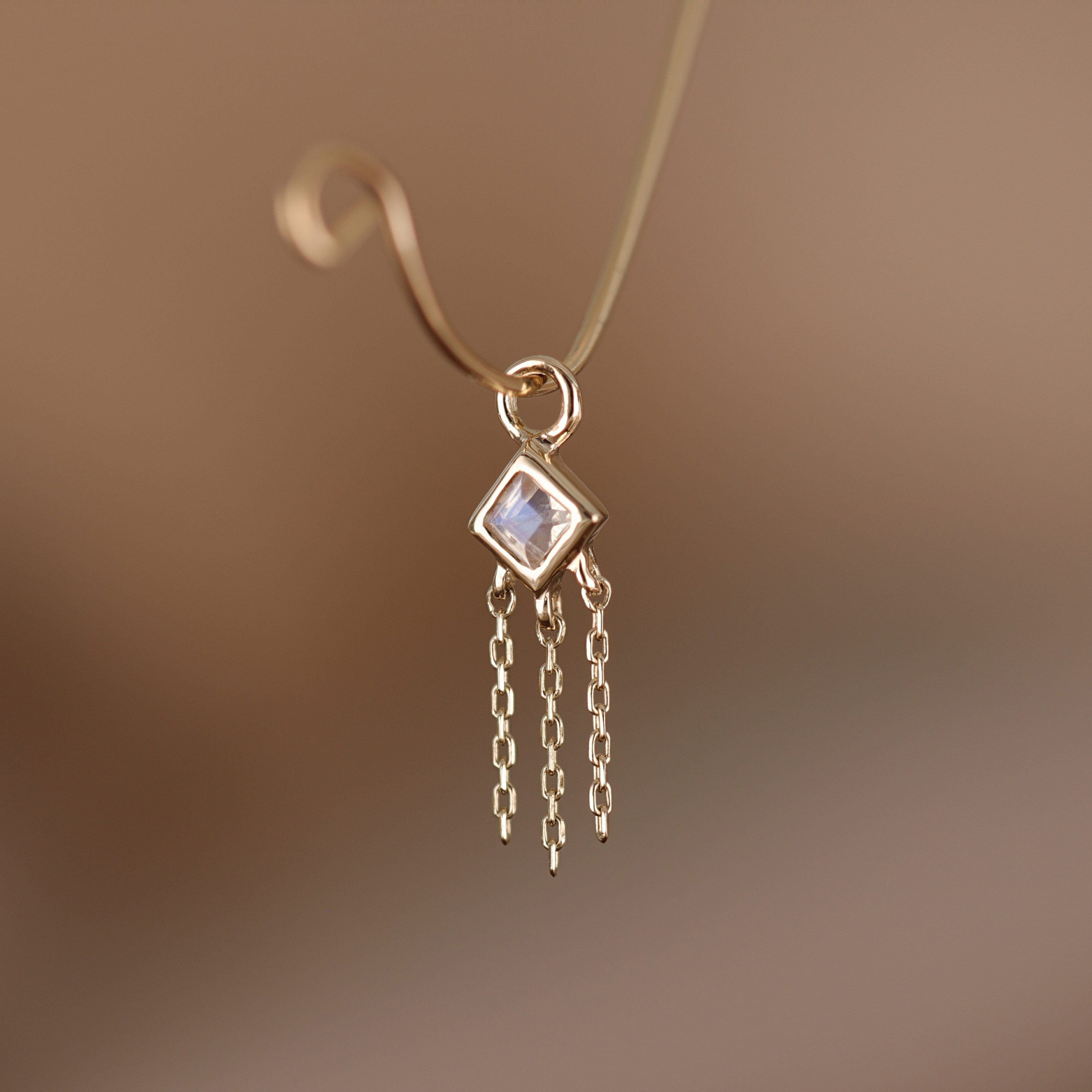 BEATTI Charms Neo · 14K Gold Princess Cut Gemstone with Chain Tassel Hoop Charm Neo · 14K Gold Princess Cut Gemstone with Chain Tassel Hoop Charm