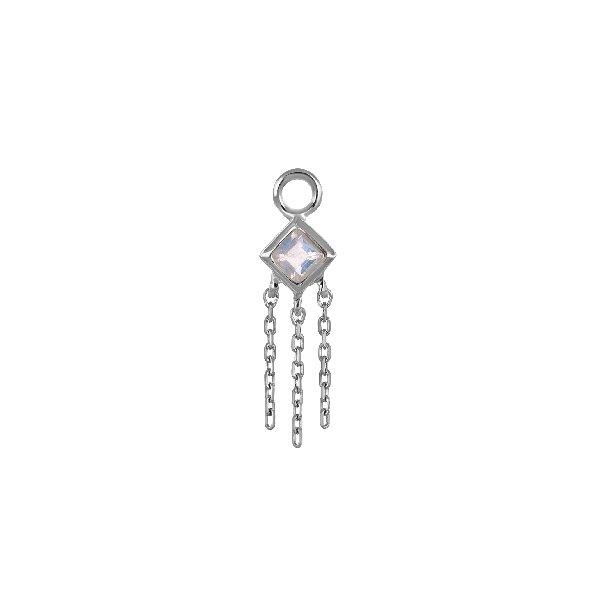 BEATTI Charms White Gold / Rainbow Moonstone Neo · 14K Gold Princess Cut Gemstone with Chain Tassel Hoop Charm Neo · 14K Gold Princess Cut Gemstone with Chain Tassel Hoop Charm