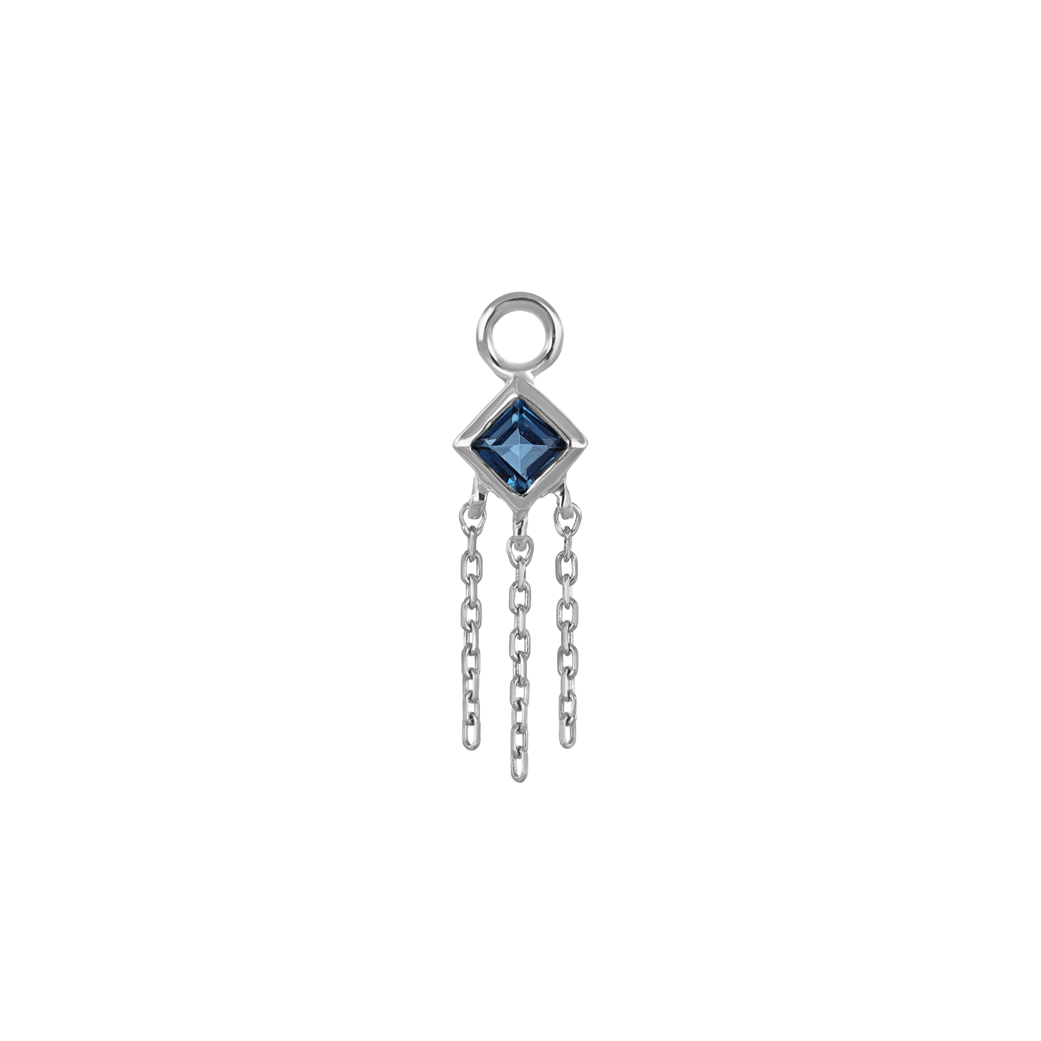 BEATTI Charms White Gold / London Blue Topaz Neo · 14K Gold Princess Cut Gemstone with Chain Tassel Hoop Charm Neo · 14K Gold Princess Cut Gemstone with Chain Tassel Hoop Charm