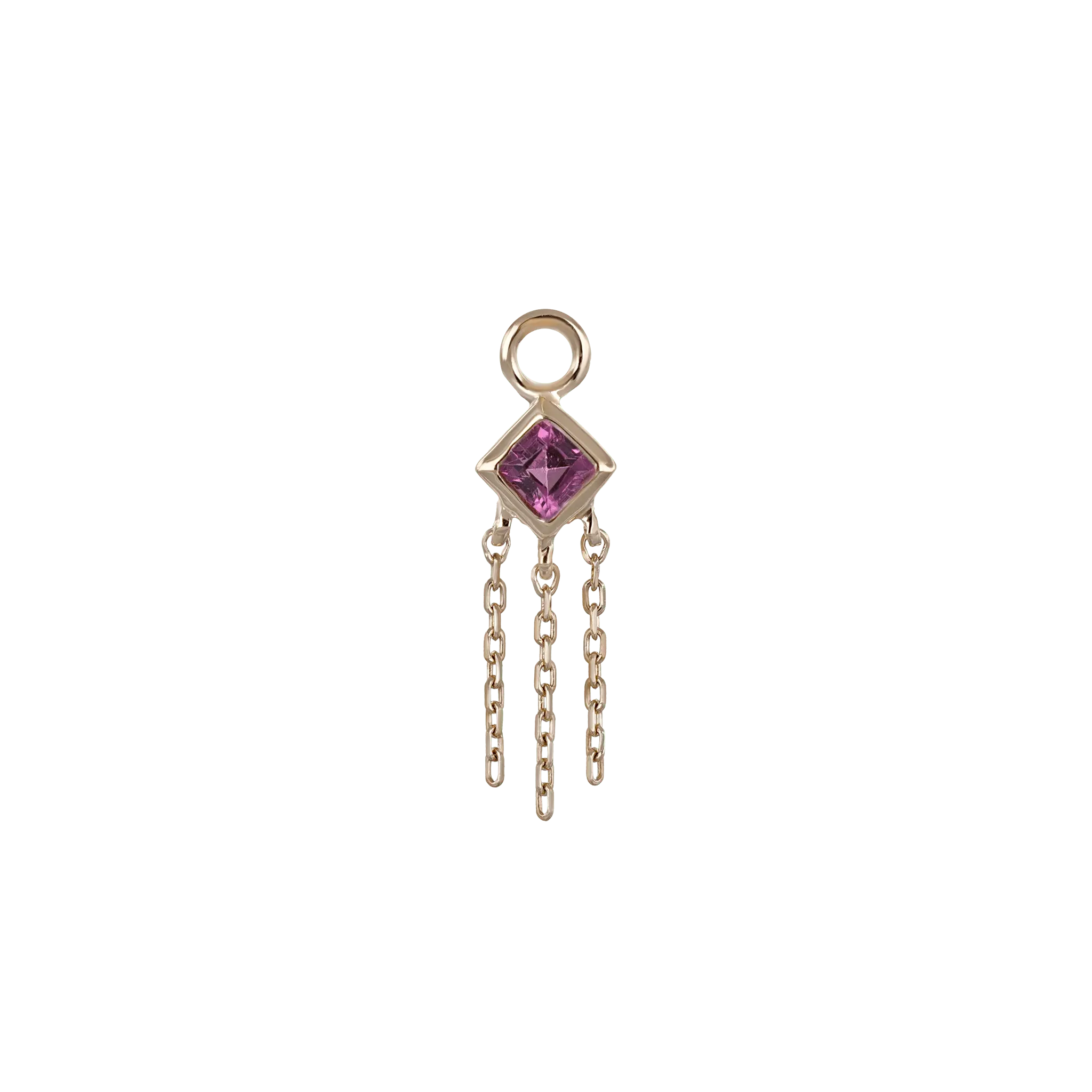 BEATTI Charms Gold / Rhodolite Garnet Neo · 14K Gold Princess Cut Gemstone with Chain Tassel Hoop Charm BTPG014A GOLD Neo · 14K Gold Princess Cut Gemstone with Chain Tassel Hoop Charm