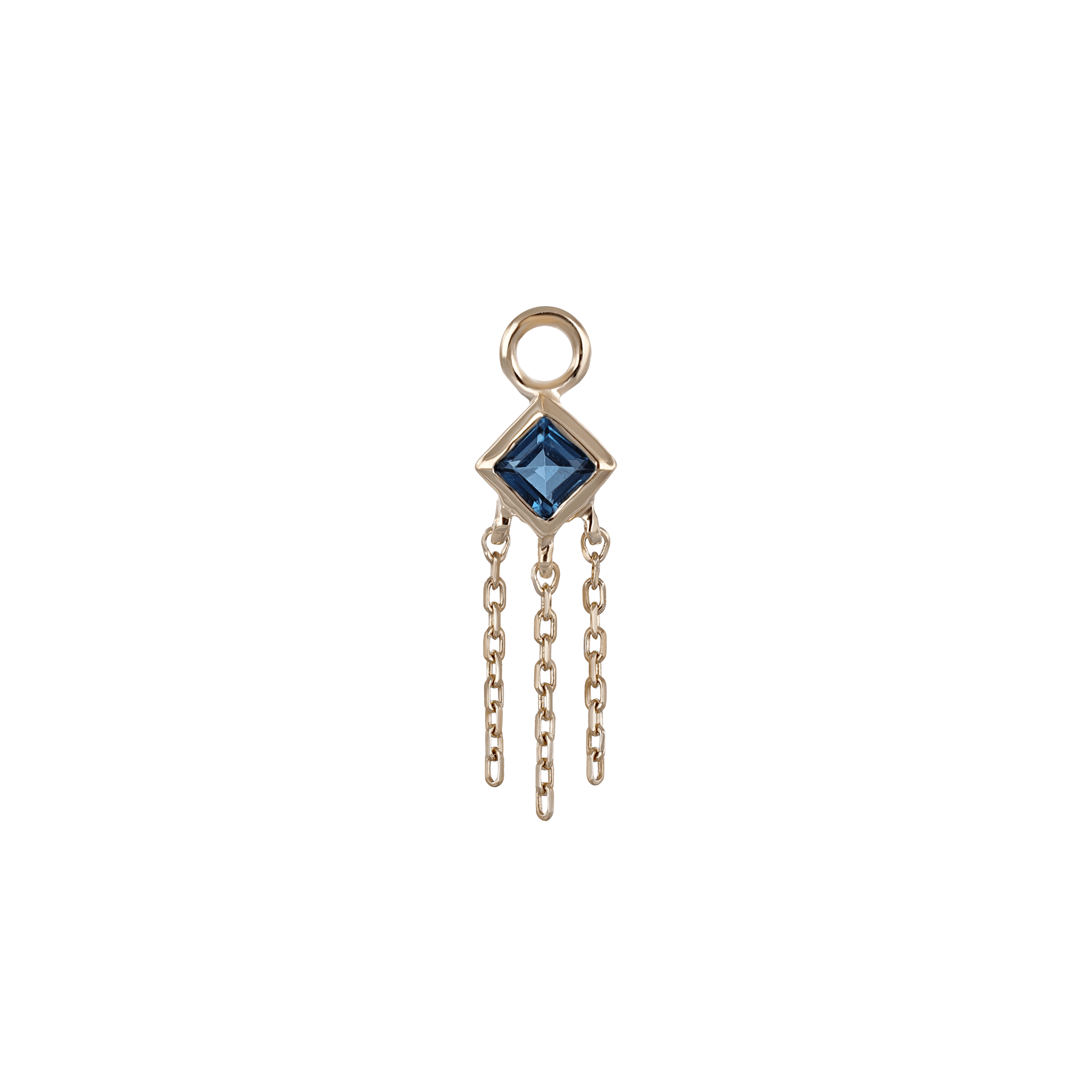 BEATTI Charms Gold / London Blue Topaz Neo · 14K Gold Princess Cut Gemstone with Chain Tassel Hoop Charm BTPG014A GOLD Neo · 14K Gold Princess Cut Gemstone with Chain Tassel Hoop Charm