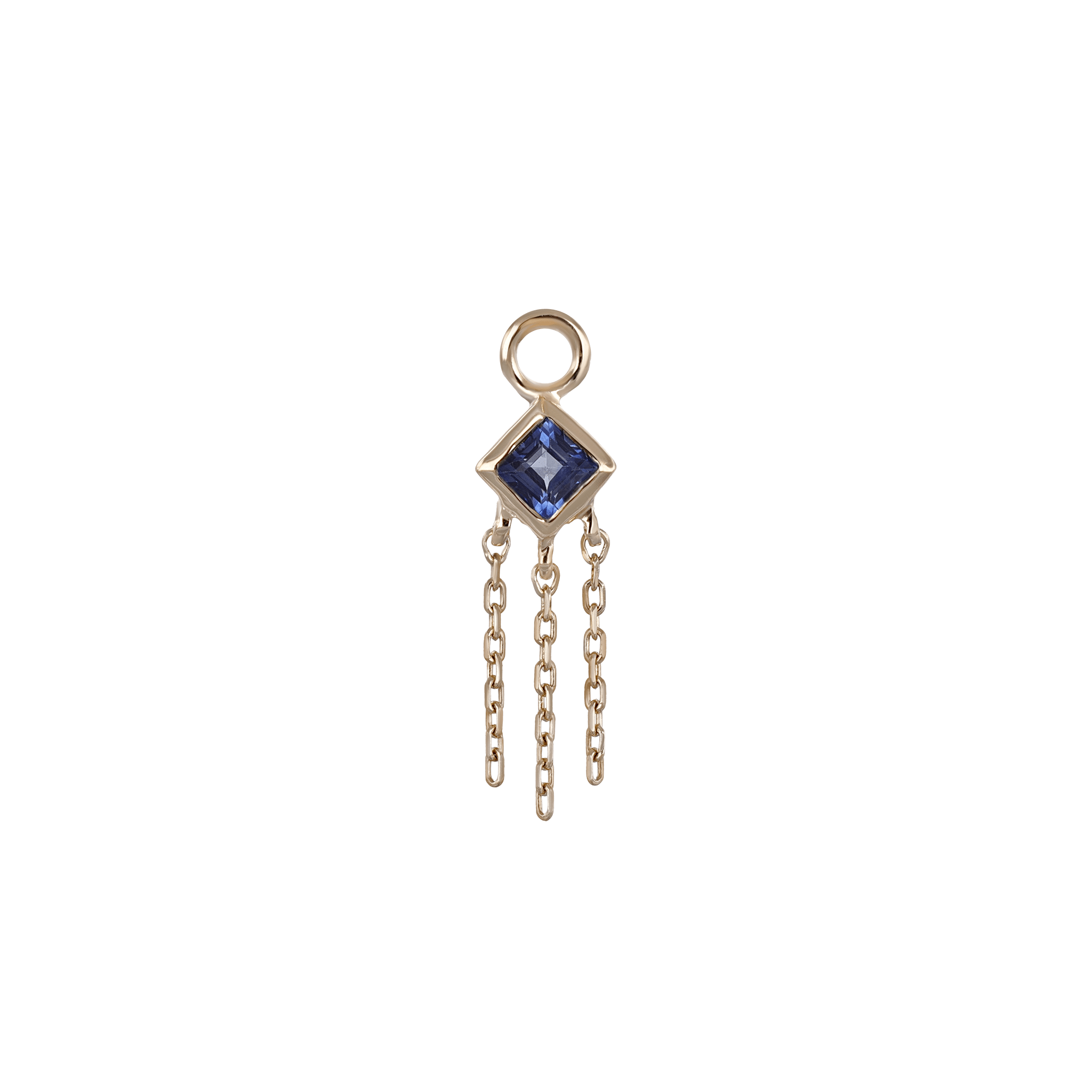 BEATTI Charms Gold / Sapphire Neo · 14K Gold Princess Cut Gemstone with Chain Tassel Hoop Charm BTPG014A GOLD Neo · 14K Gold Princess Cut Gemstone with Chain Tassel Hoop Charm